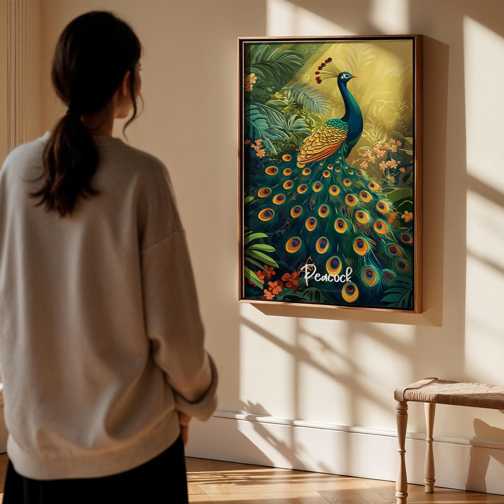 Peacock Art Print: India Inspired Tropical Bird Wall Decor