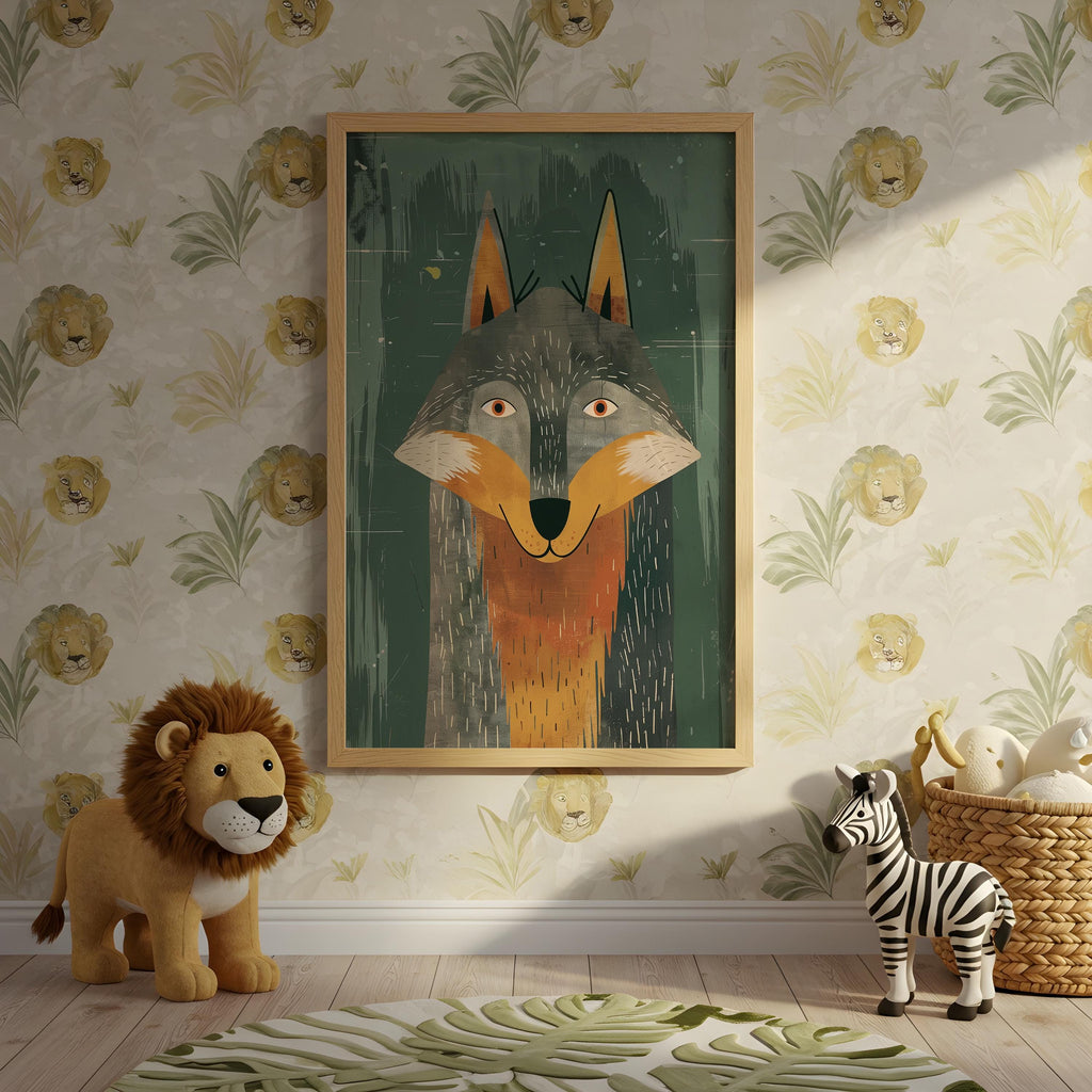 Wolf Nursery Wall Art – Woodland Animal Print for Kids