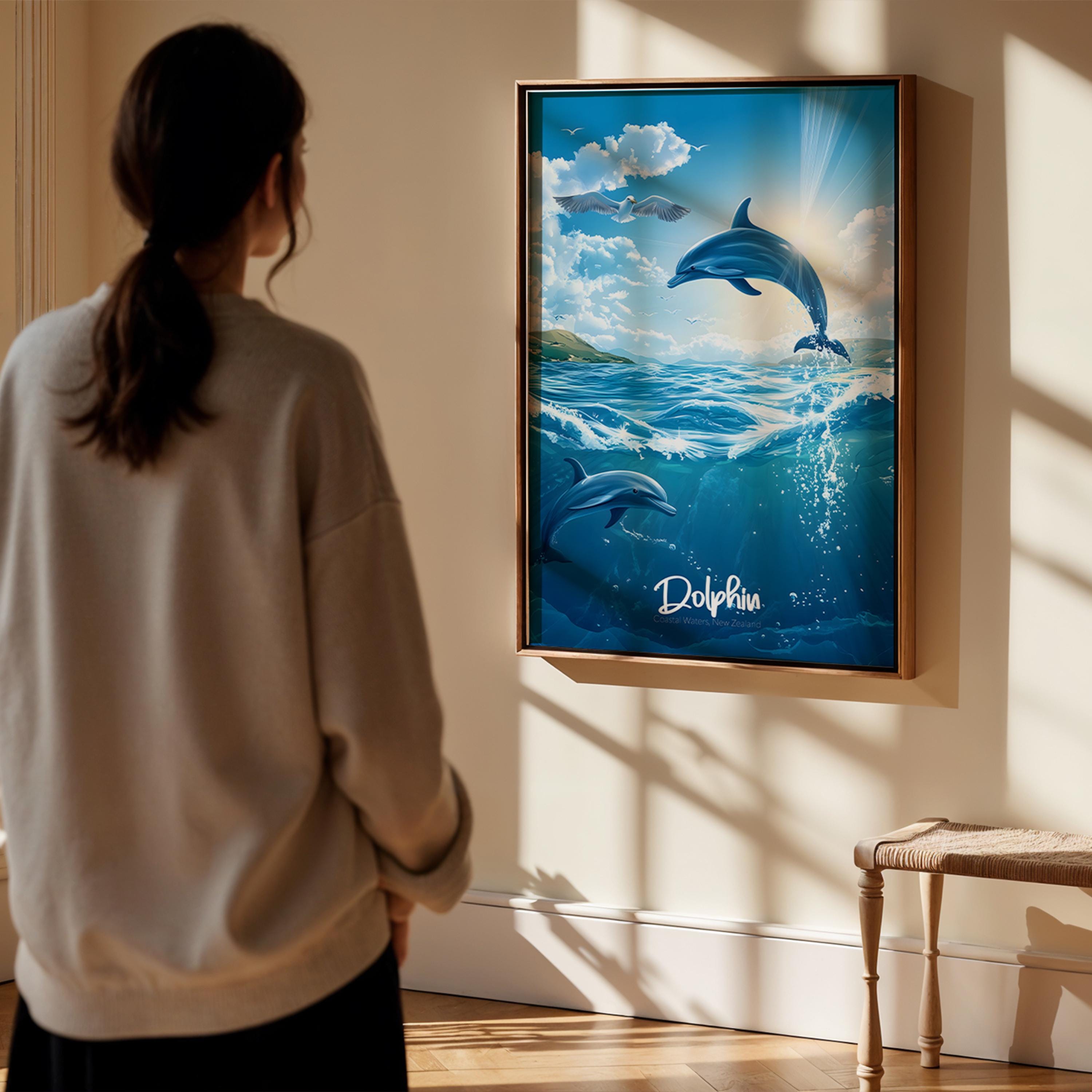 Dolphin Wall Art Print: Tropical Ocean Wildlife Illustration