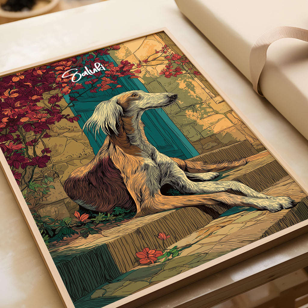 Saluki Dog Art Print: Elegant Sighthound Poster, Desert Decor