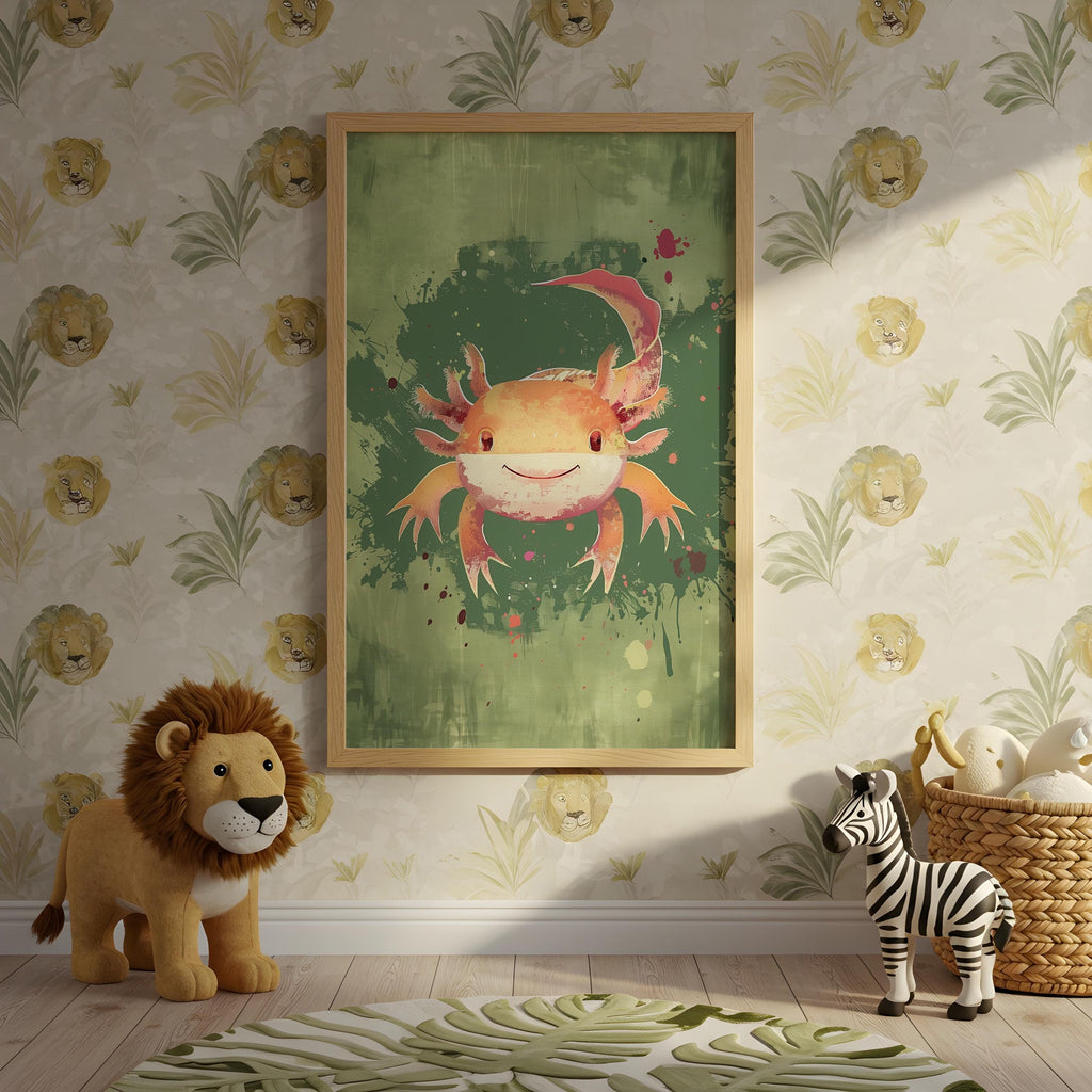 Axolotl Nursery Wall Art – Aquatic Animal Print for Kids