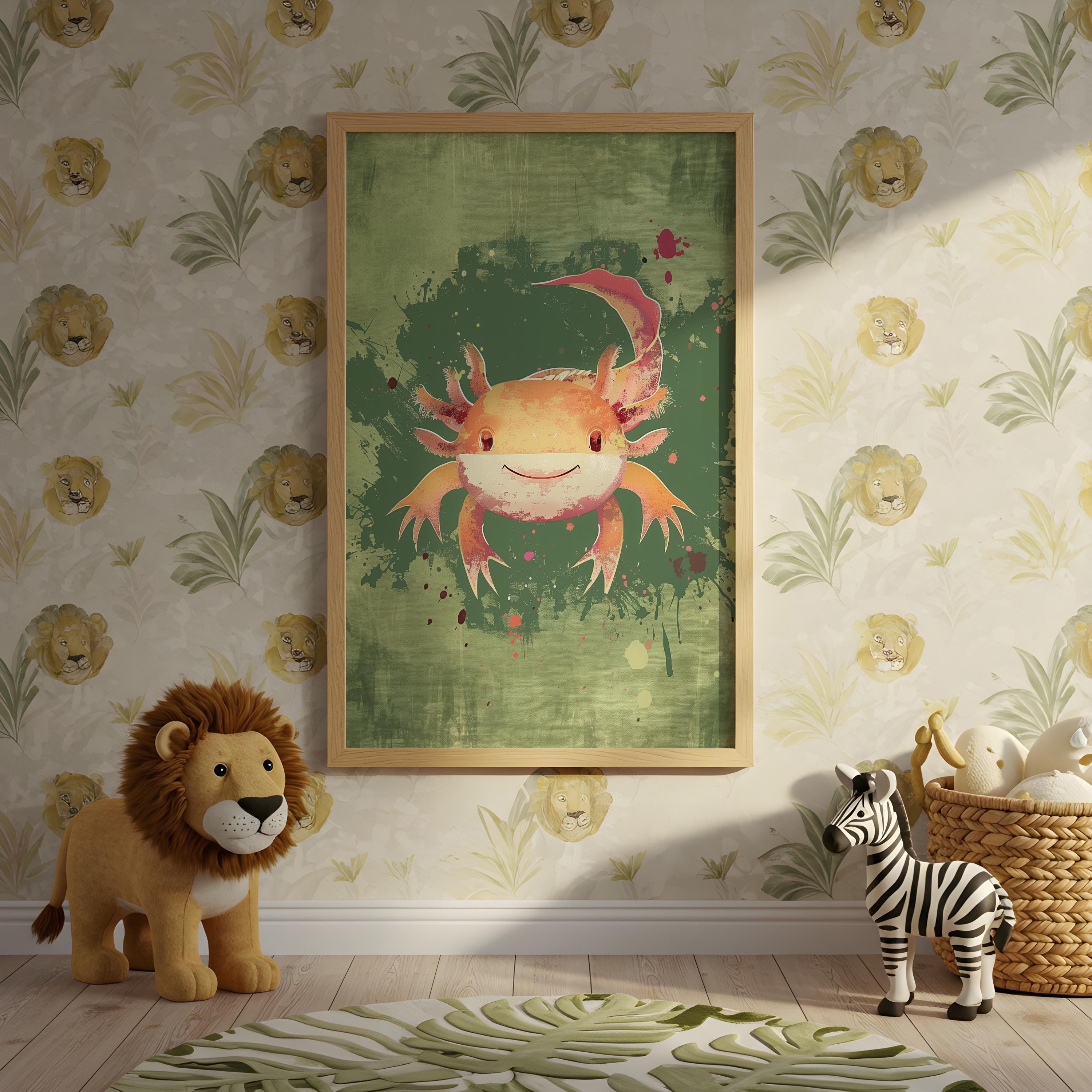 Axolotl Nursery Wall Art – Aquatic Animal Print for Kids