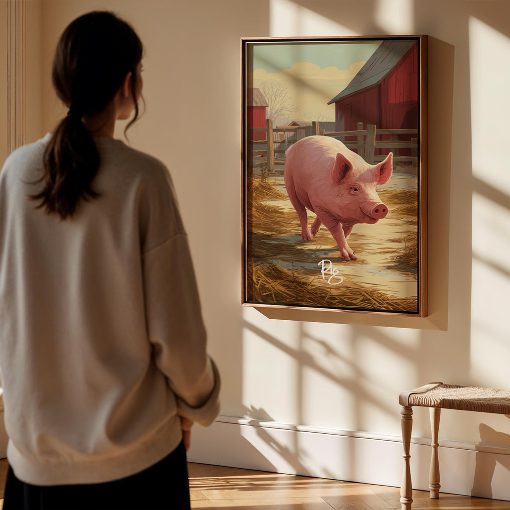 Pig Wall Art – Adorable Farm Animal Illustration, Rustic Country Decor, Gift for Animal Lovers