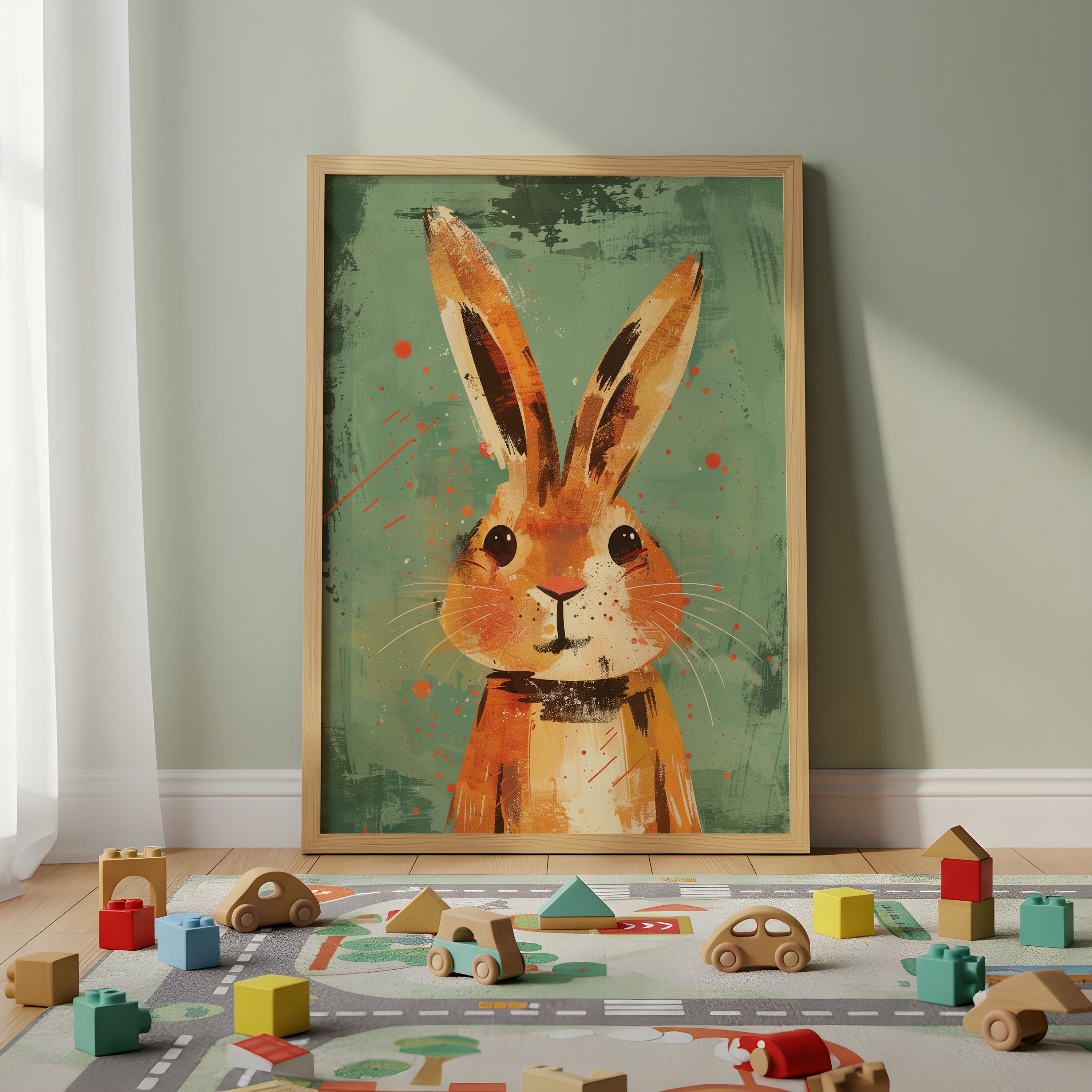 Rabbit Nursery Wall Art – Woodland Animal Print for Kids