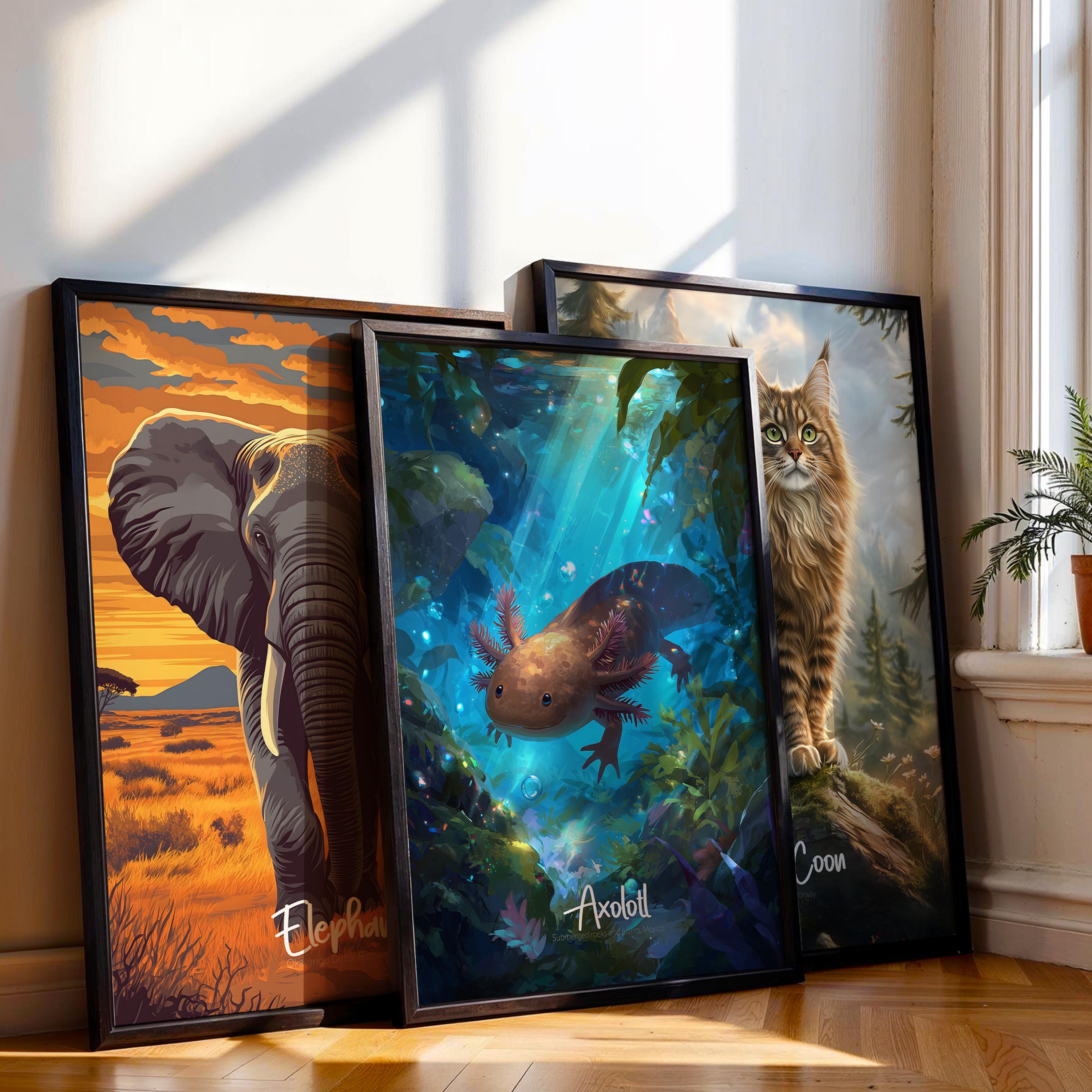 Axolotl Wall Art Print | Cute Aquatic Animal Poster for Kids Room, Nursery or Office | Unique Gift for Amphibian Lovers