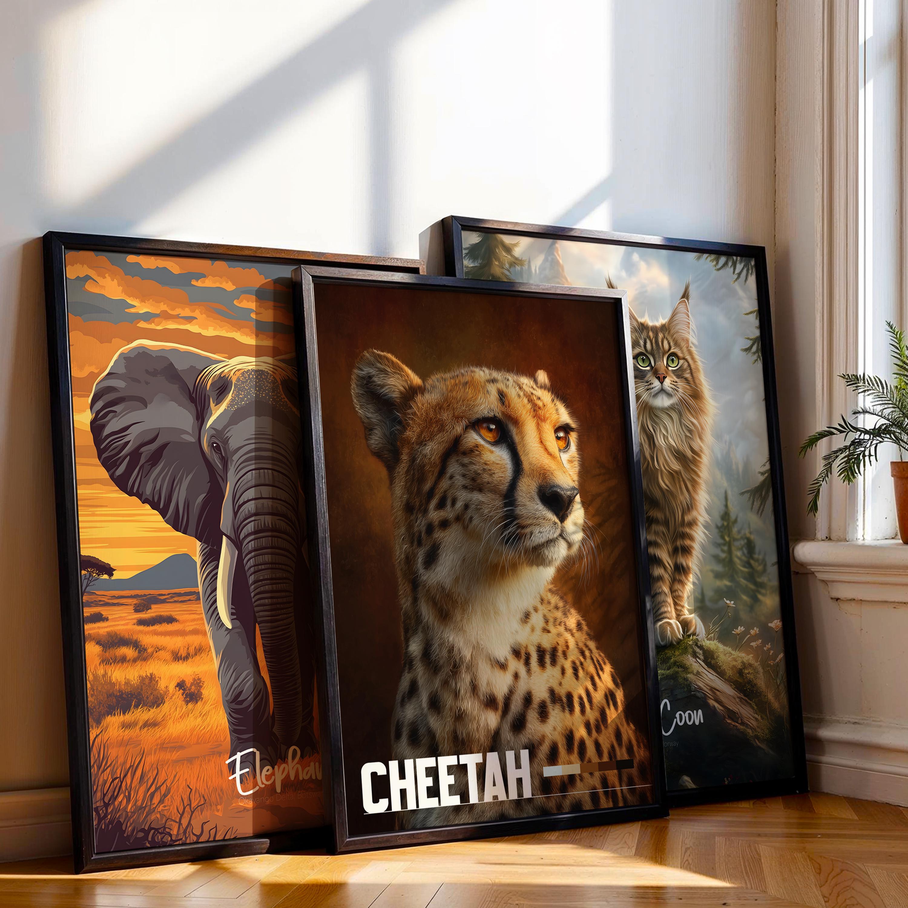 Cheetah Framed Poster: Safari Animal Wall Art for Nursery or Kids Room