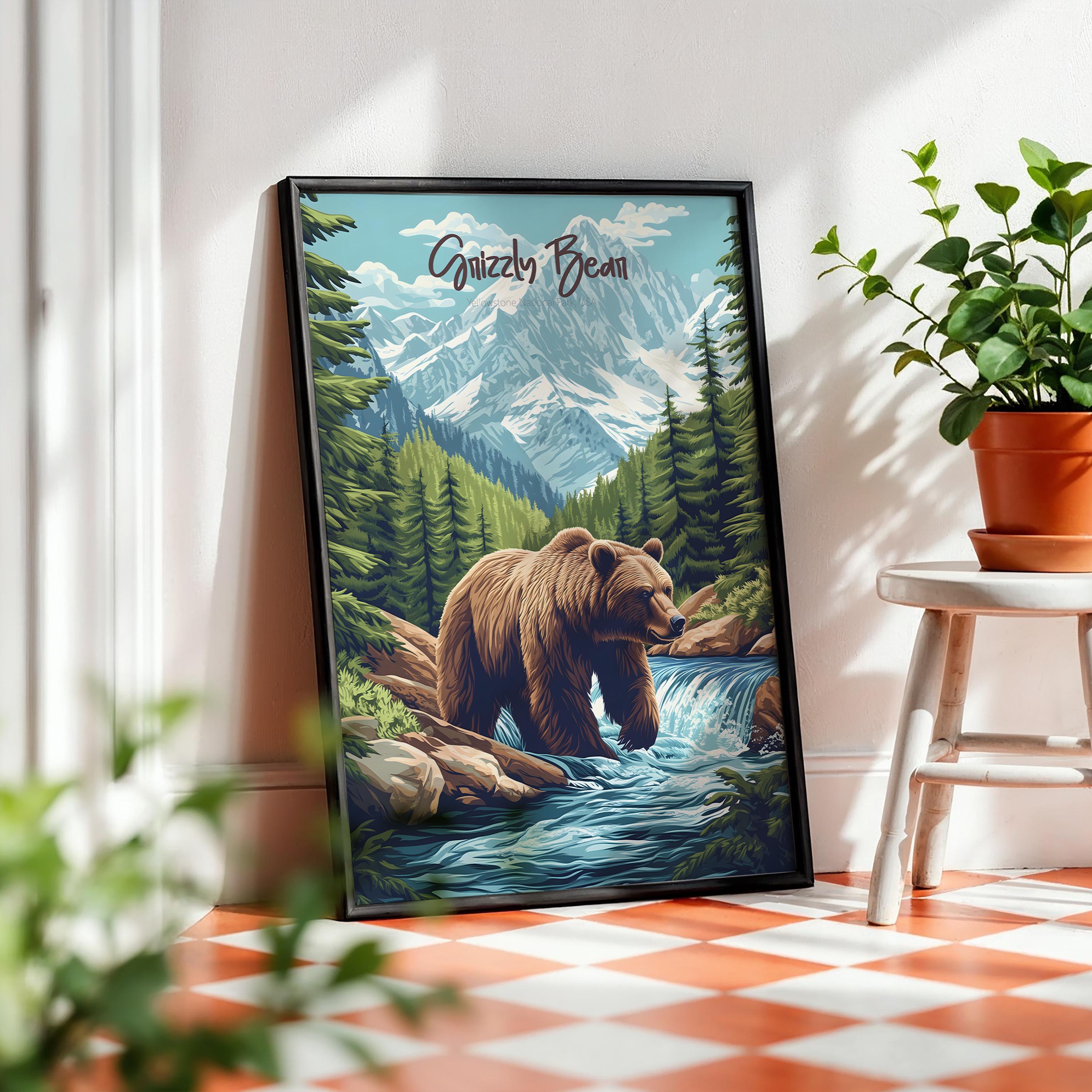 Grizzly Bear Art Print: Rustic Cabin Wall Decor, Wildlife Illustration