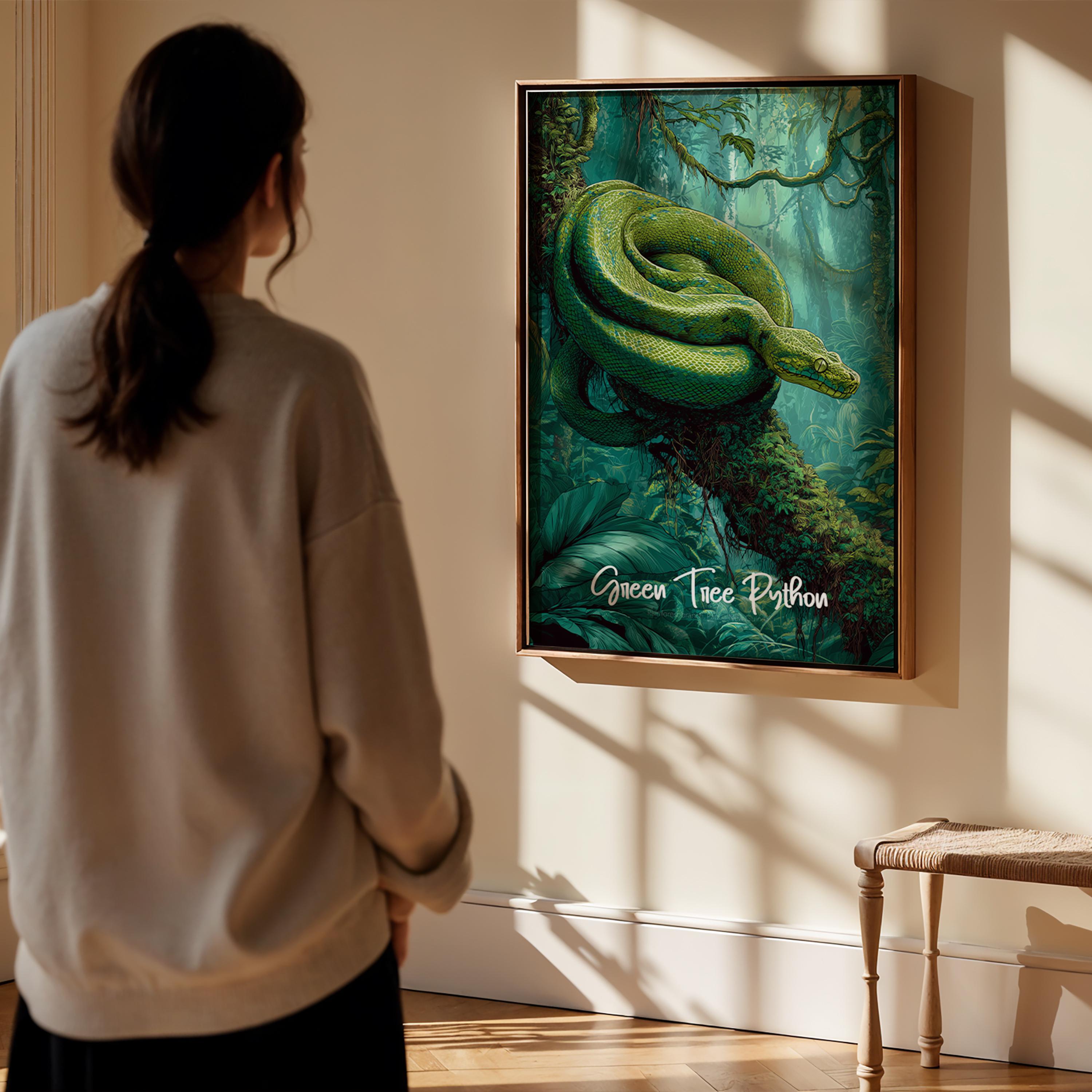 Green Tree Python Framed Poster: Jungle Nursery Reptile Wall Art