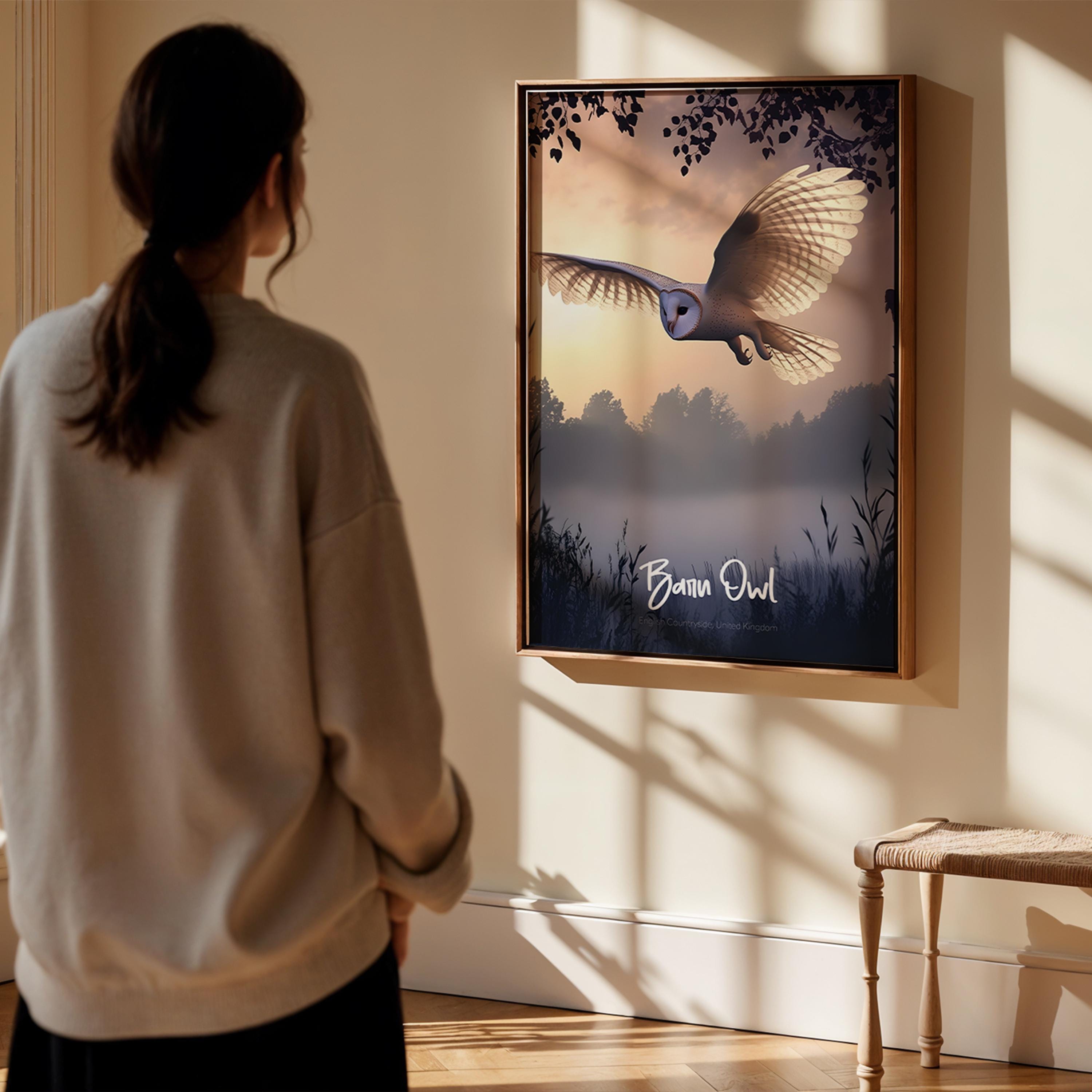 Barn Owl Print: Rustic Countryside Bird Wall Art