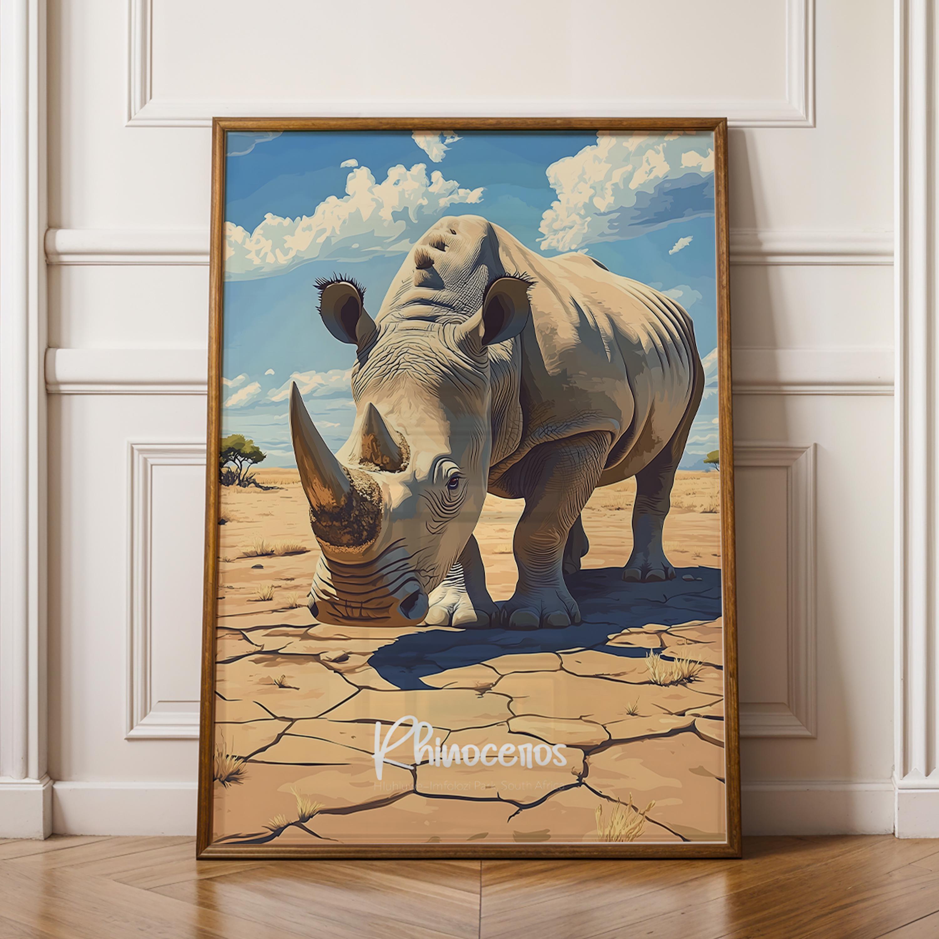 Rhinoceros Print: African Wildlife Illustration, Nature-Inspired Wall Art