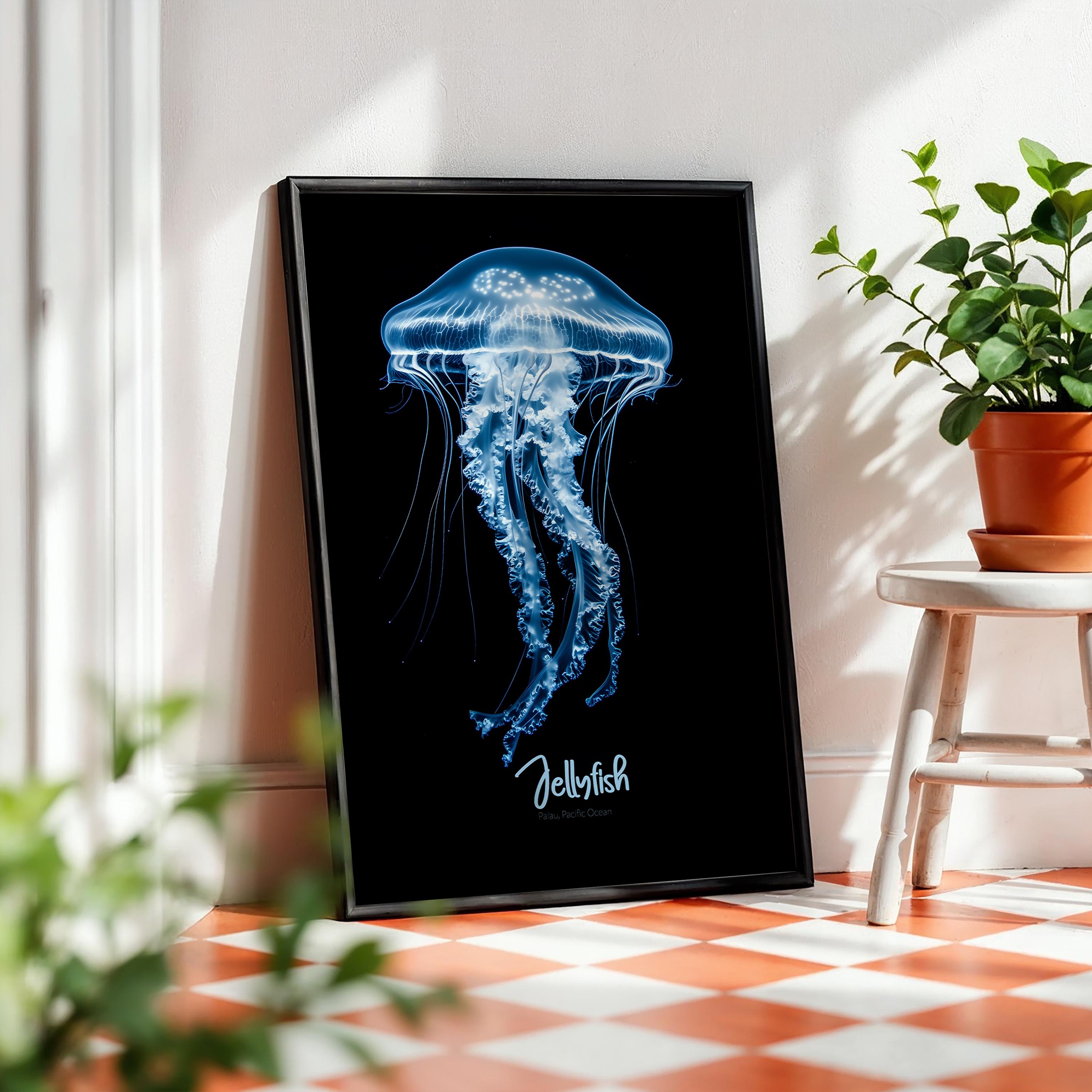 Blue Jellyfish Print: Ocean Marine Wall Art, Nautical Decor