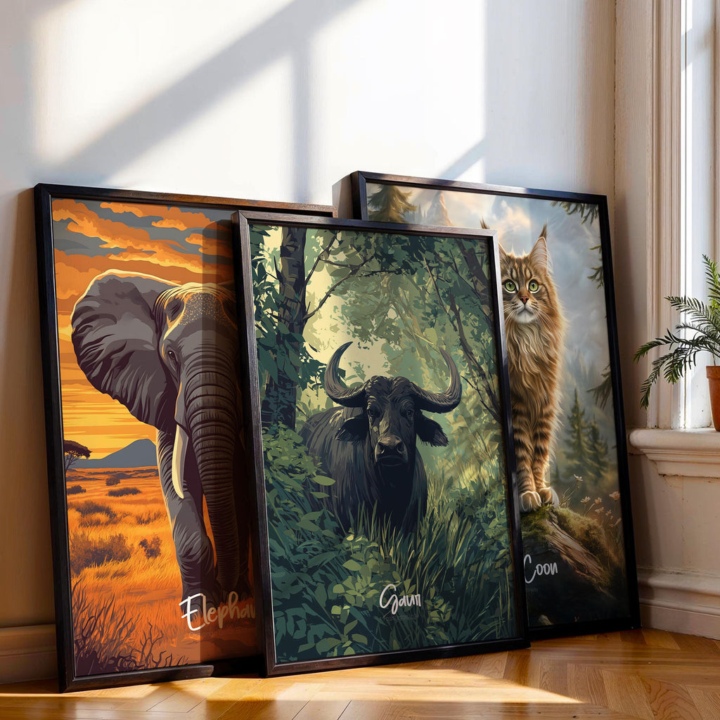 Gaur Framed Art Print: Asian Wildlife Decor for Nursery or Kids Room