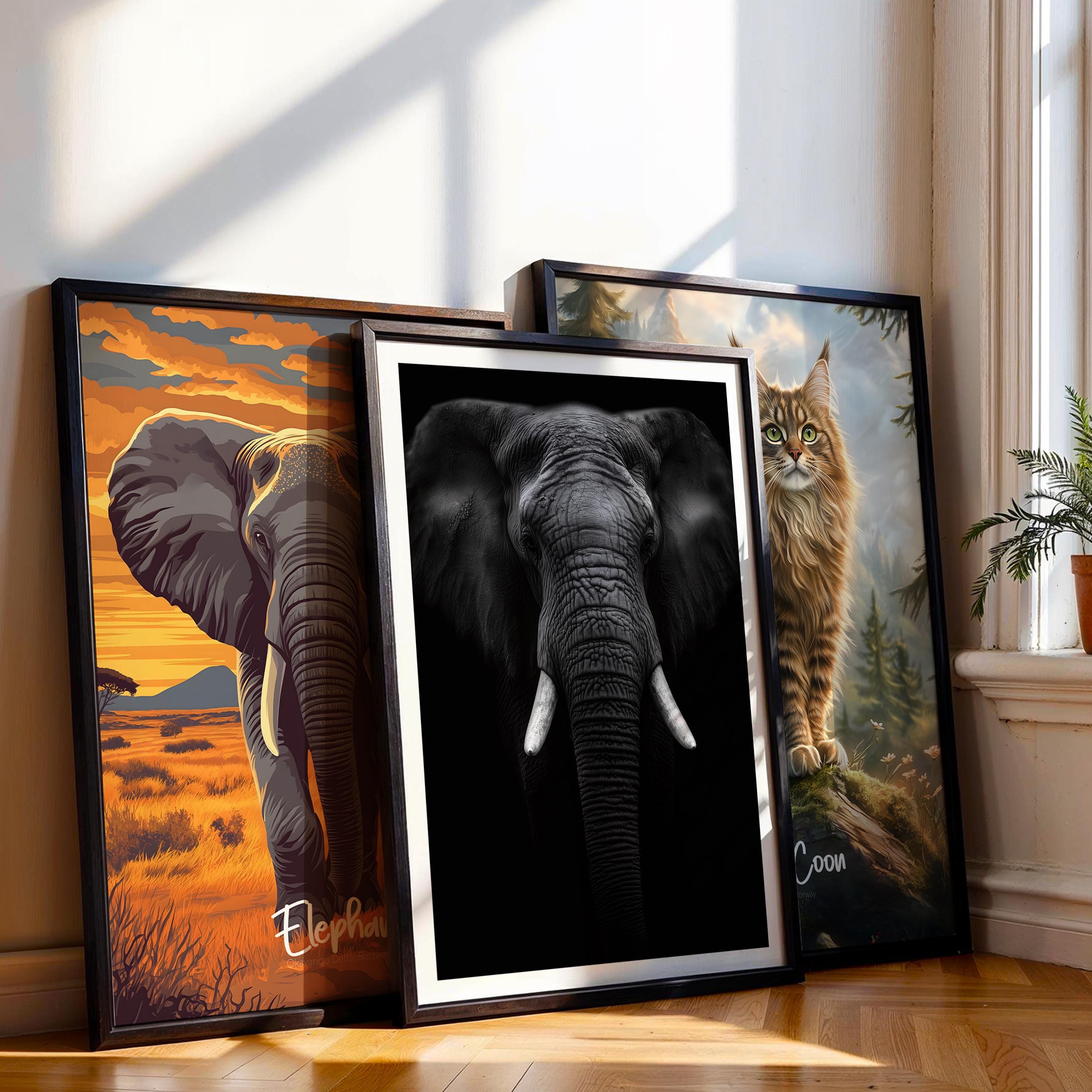 Black and White Elephant Print: Majestic Wildlife Wall Art