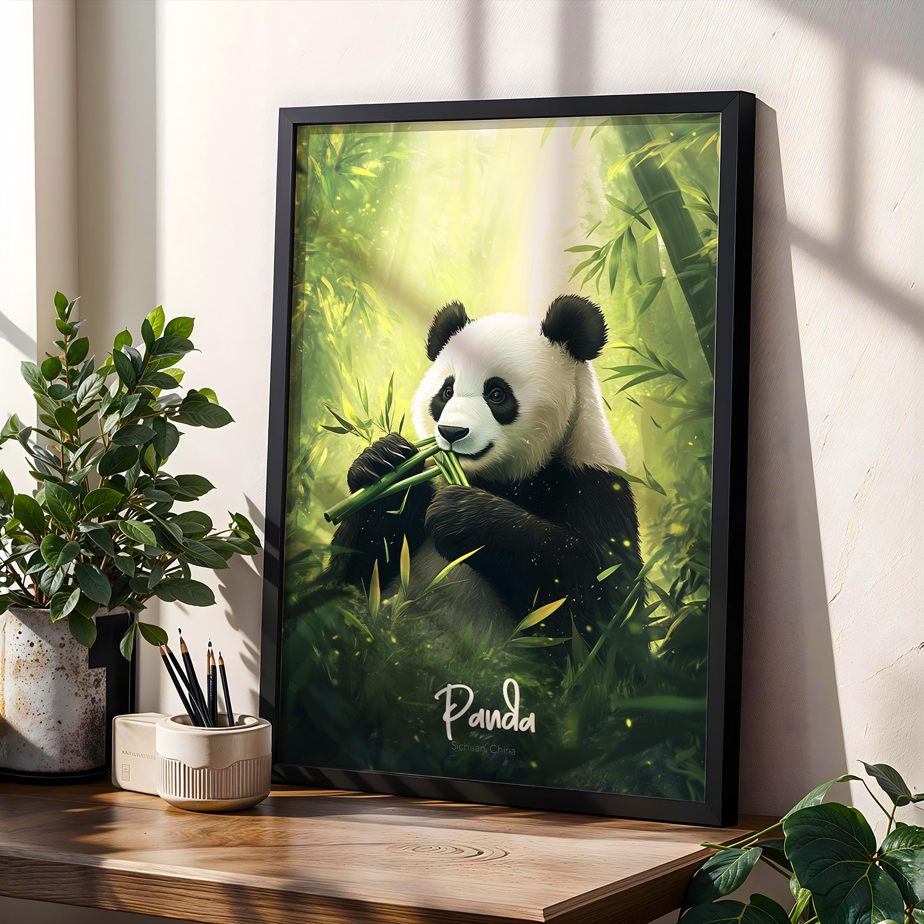 Panda Wall Art - Cute Nursery Decor, Kids Room Illustration, Animal Print for Baby Shower Gift & Playroom Decoration