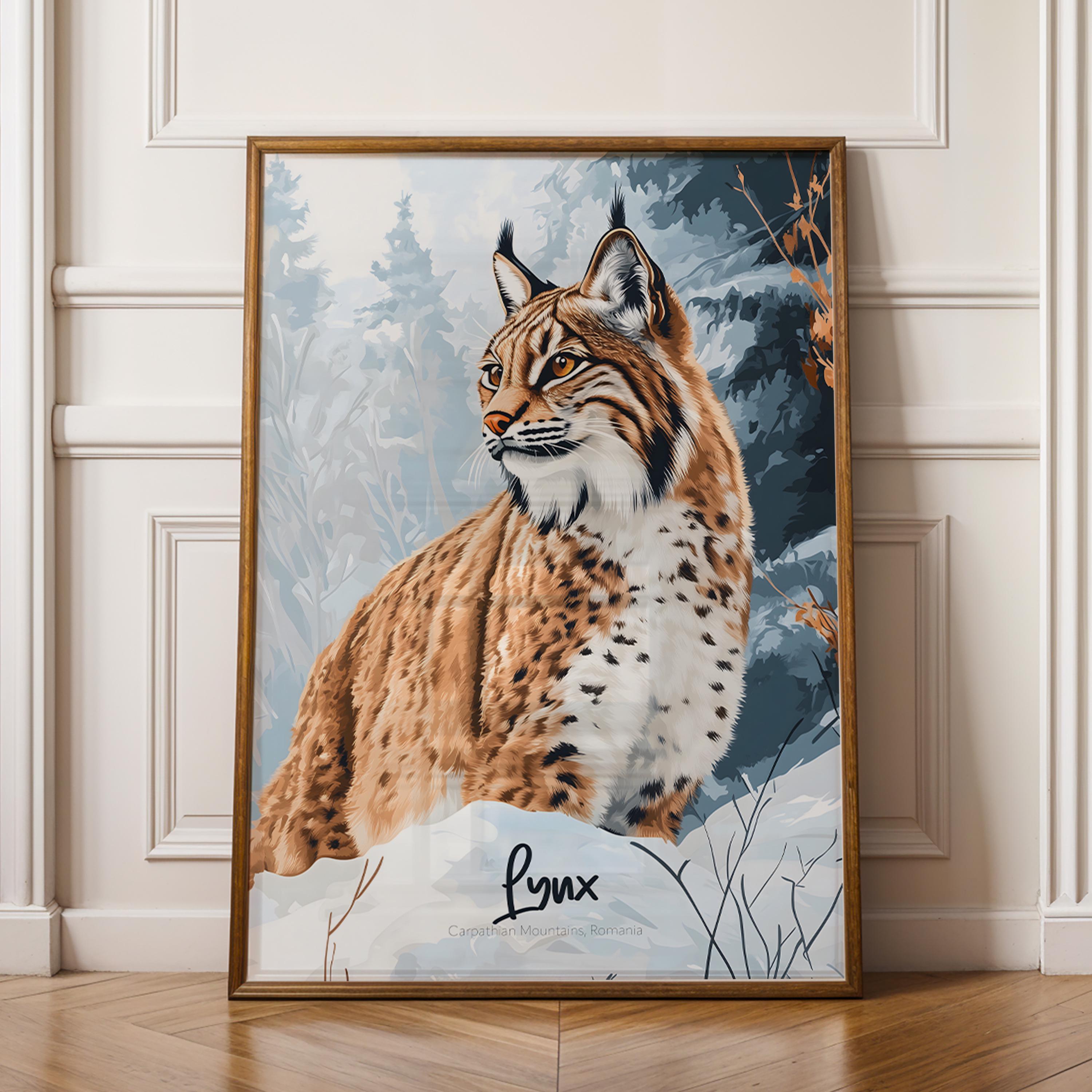 Lynx Wall Art Print: Wild Cat Illustration, Forest Nature Decor