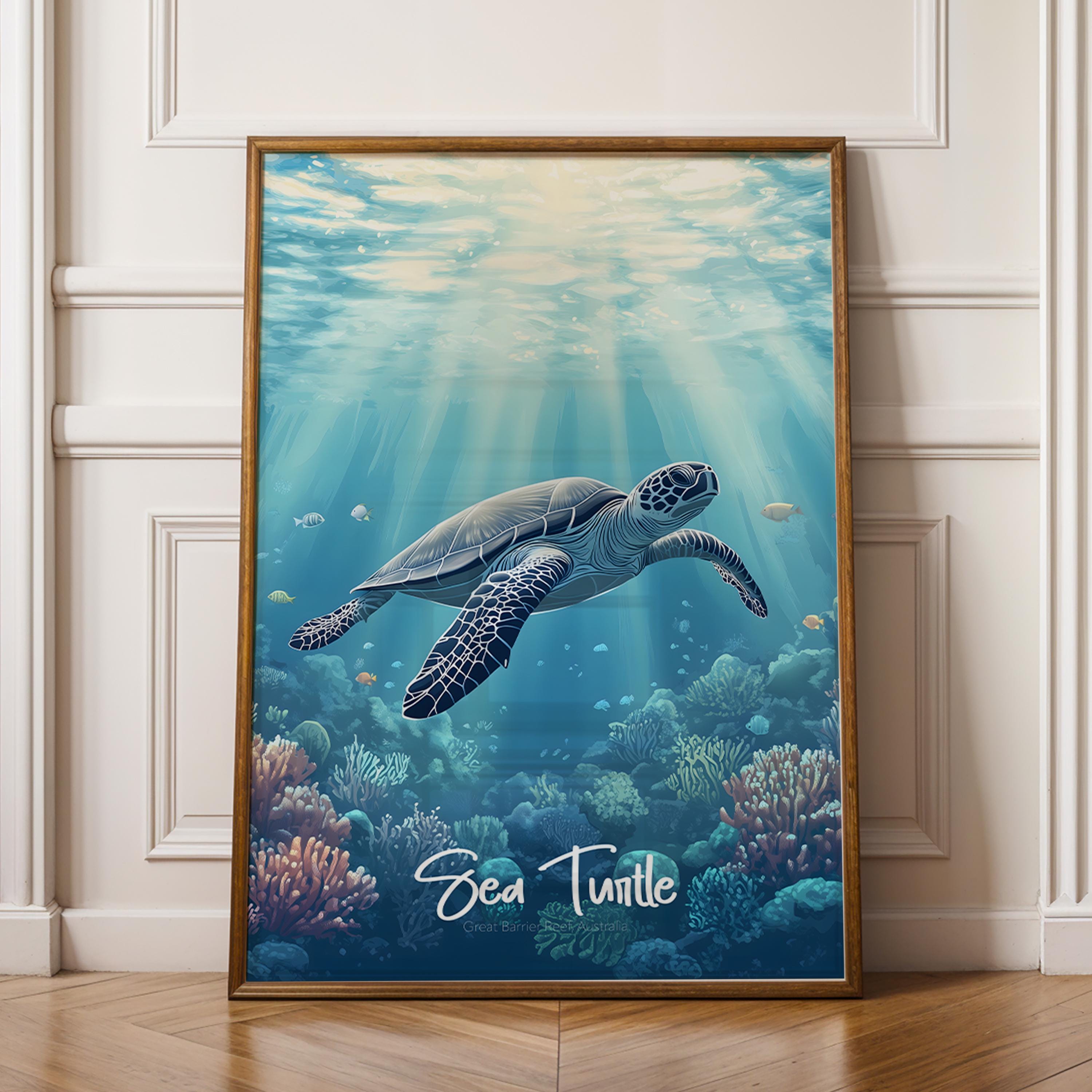 Sea Turtle Art Print: Coastal Marine Wildlife Illustration