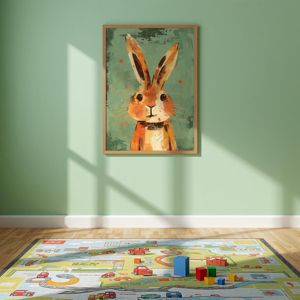 Rabbit Nursery Wall Art – Woodland Animal Print for Kids
