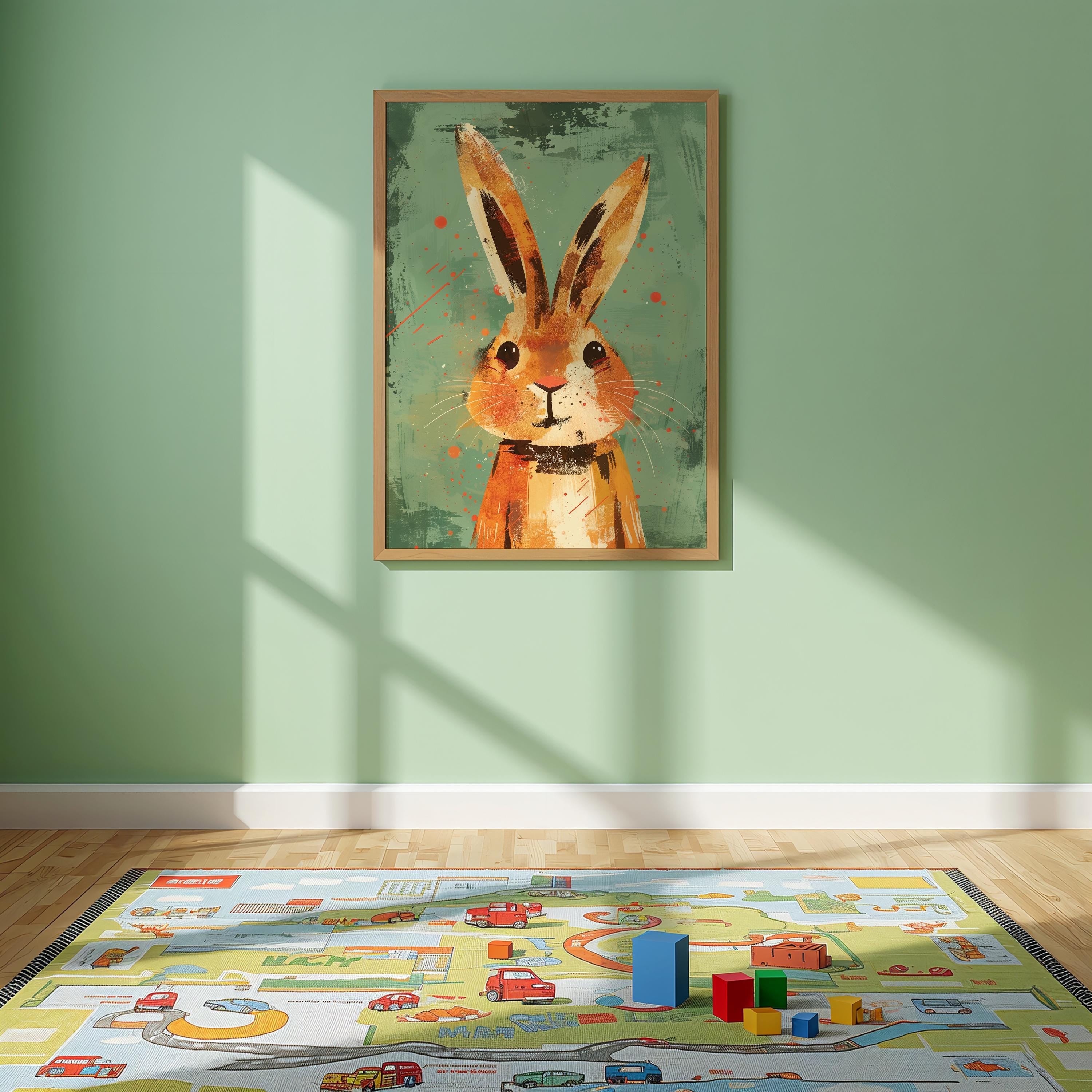 Rabbit Nursery Wall Art – Woodland Animal Print for Kids