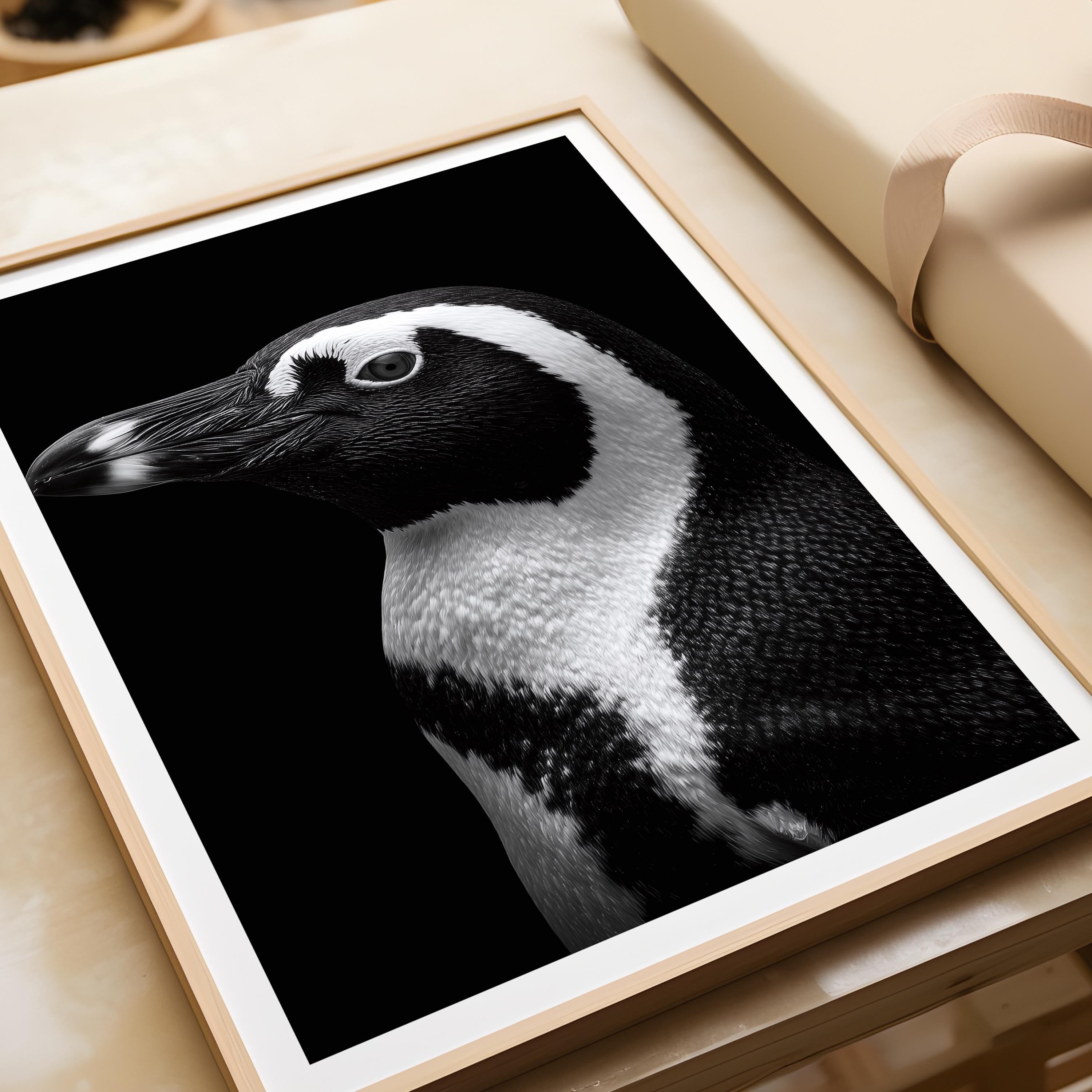 Monochrome Penguin Print: Arctic Wildlife Poster, Minimalist Bird Decor