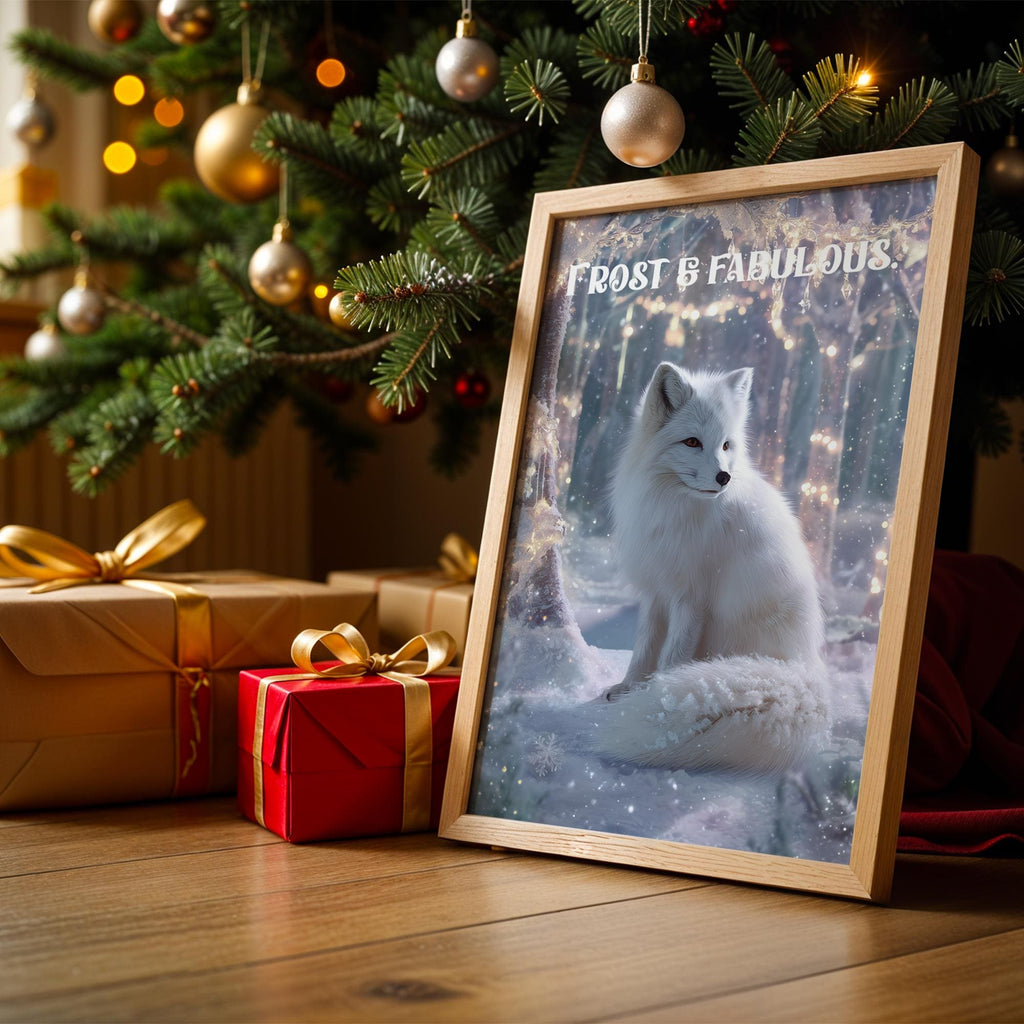 Arctic Fox Christmas Poster – Winter Holiday Kids Room Wall Art
