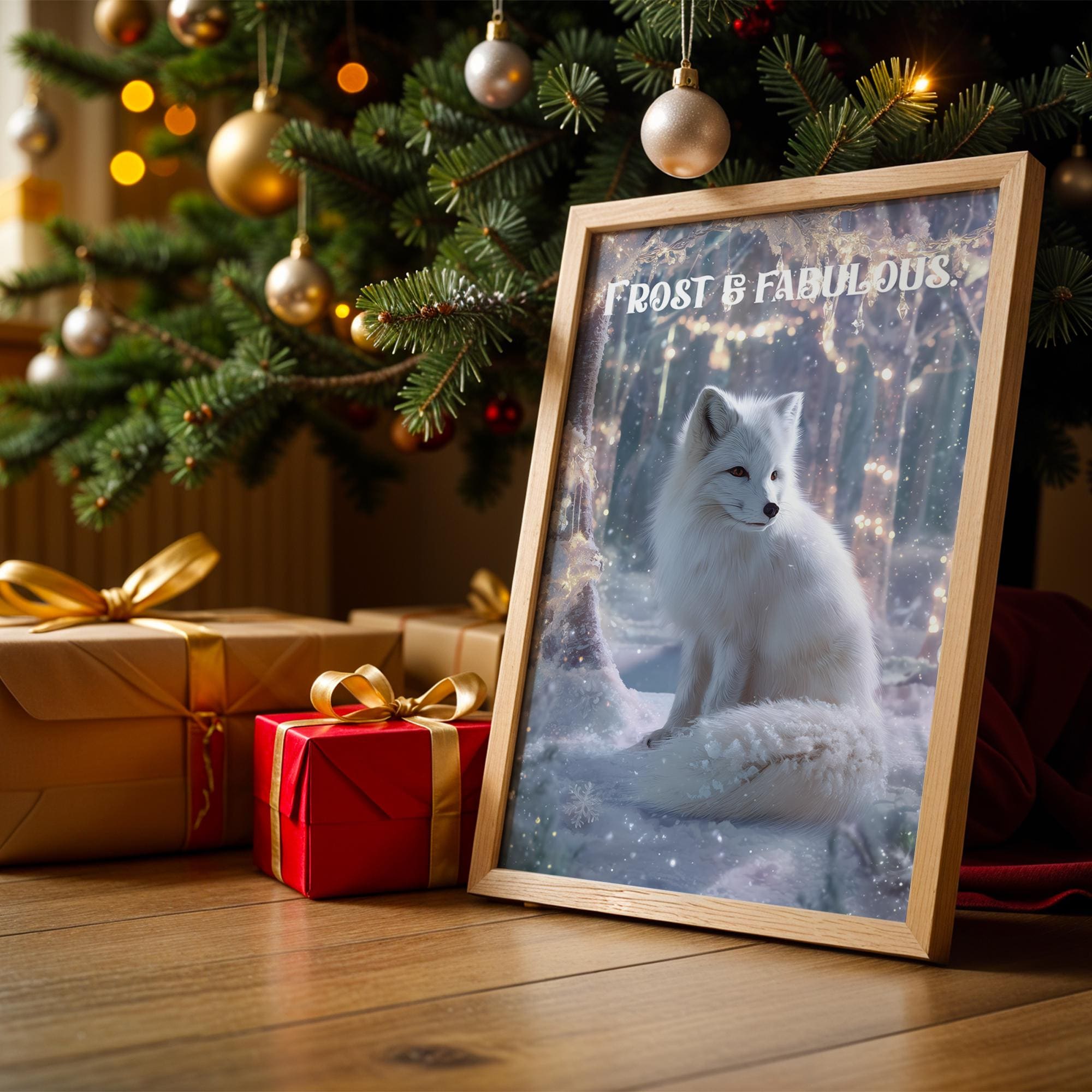 Arctic Fox Christmas Poster – Winter Holiday Kids Room Wall Art