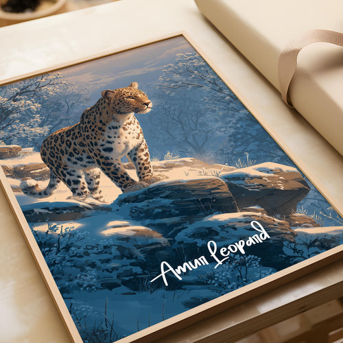 Amur Leopard Framed Poster: Endangered Wildlife Art for Nursery