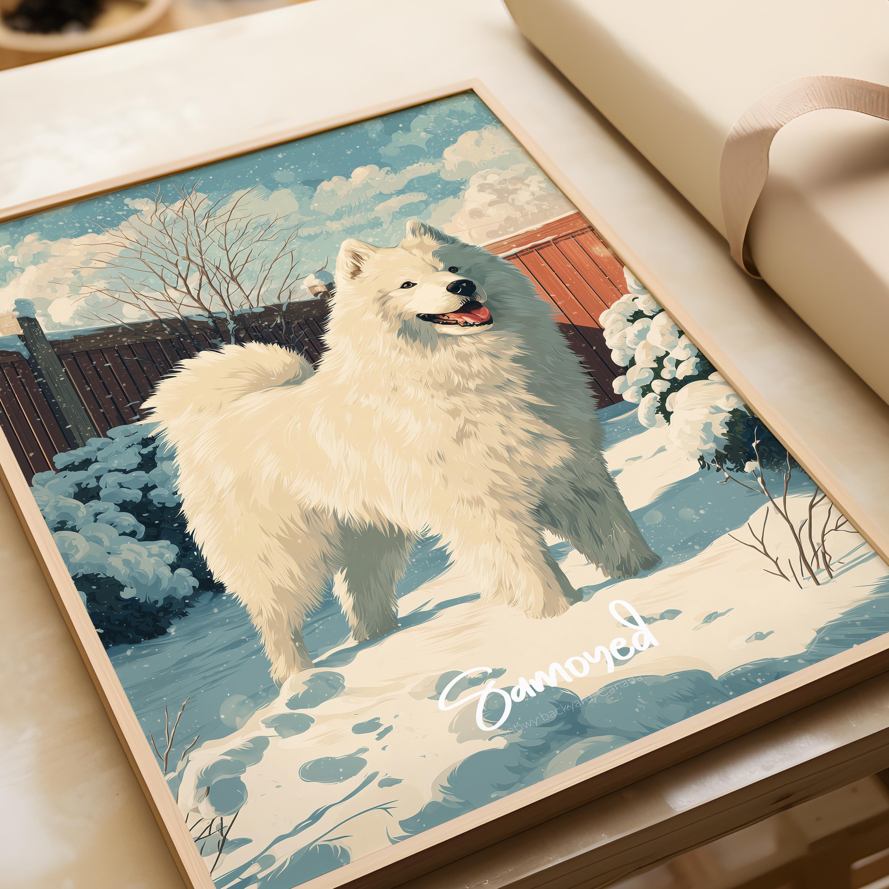 Samoyed Framed Poster – Fluffy Dog Art, Kids Nursery Decor