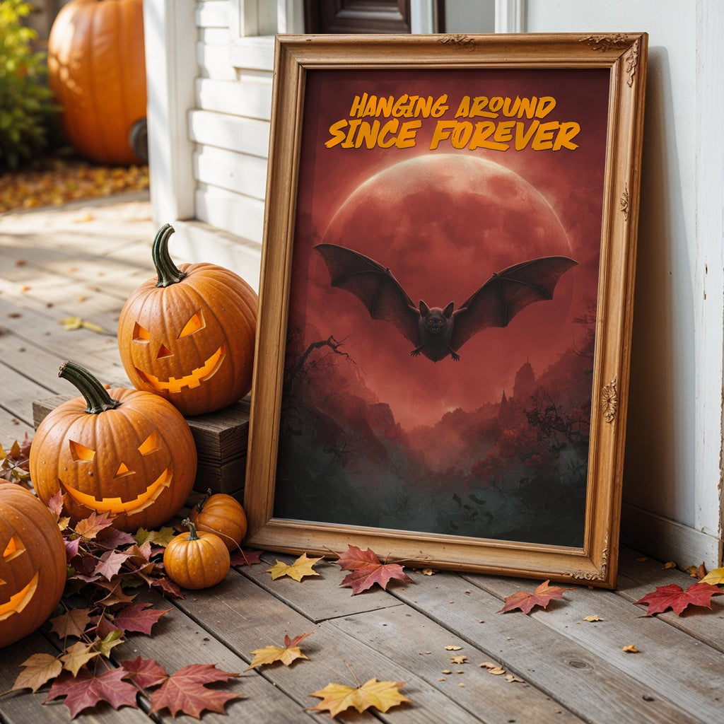 Halloween Bat Poster – Funny Gothic Wall Art with Red Moon and Vampire Vibes