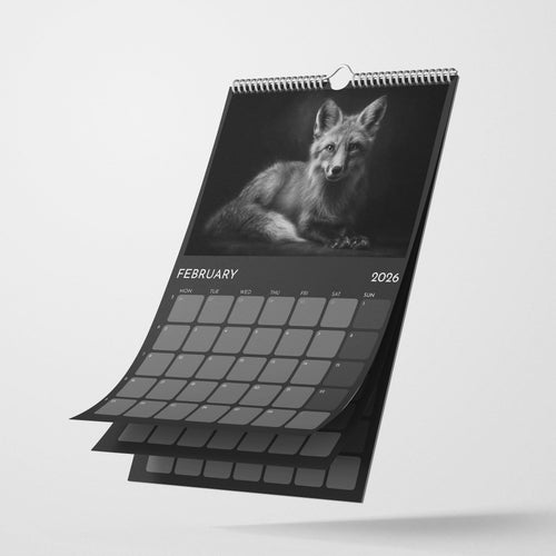 2026 Wildlife Calendar A3: Black & White Animal Photography Wall Planner