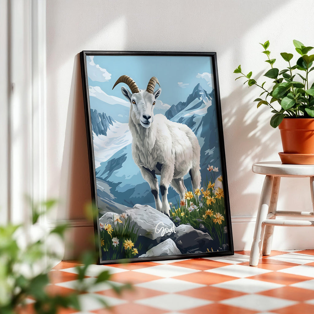 Rustic Goat Framed Poster: Farmhouse Animal Wall Art