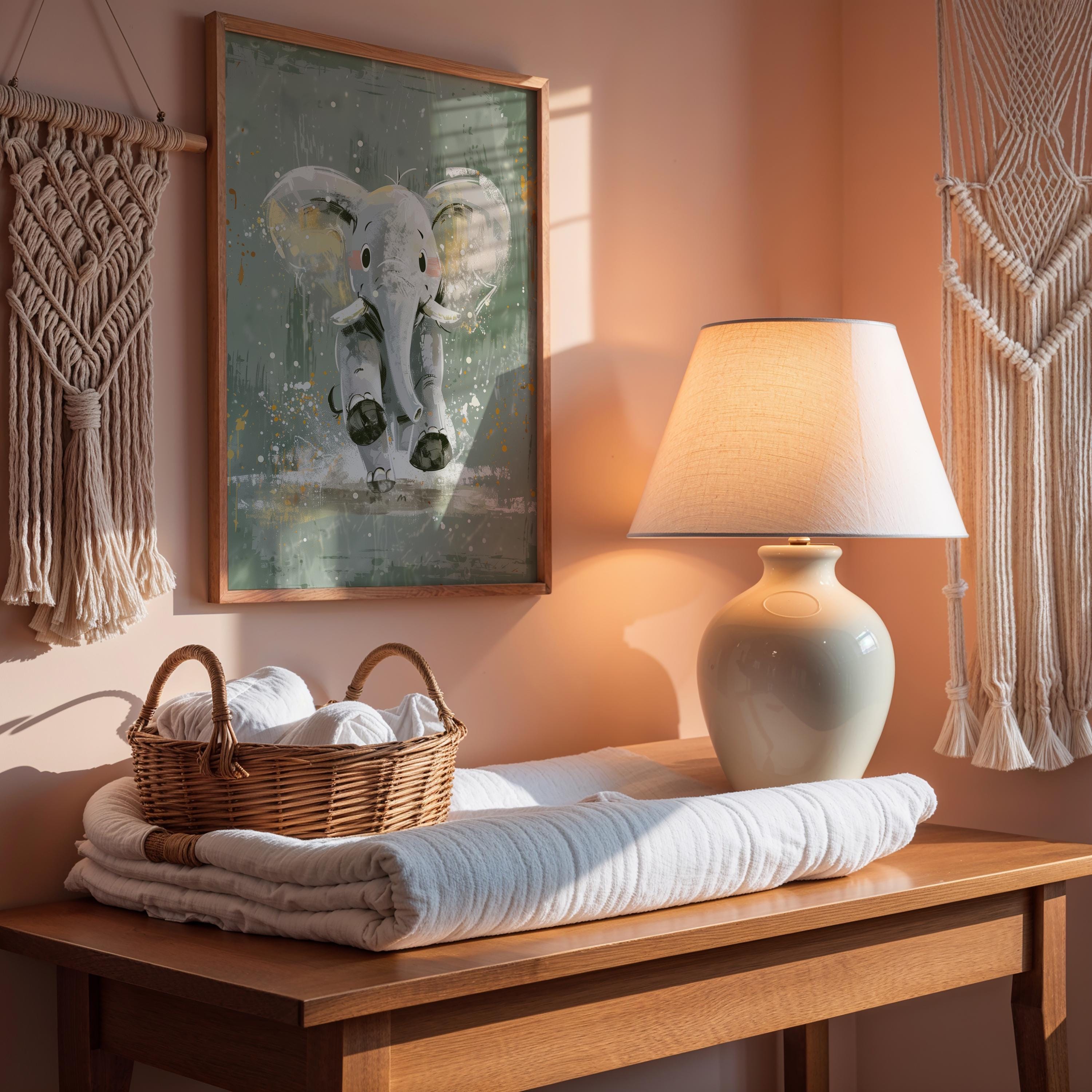 Elephant Nursery Wall Art – Safari Animal Print for Kids