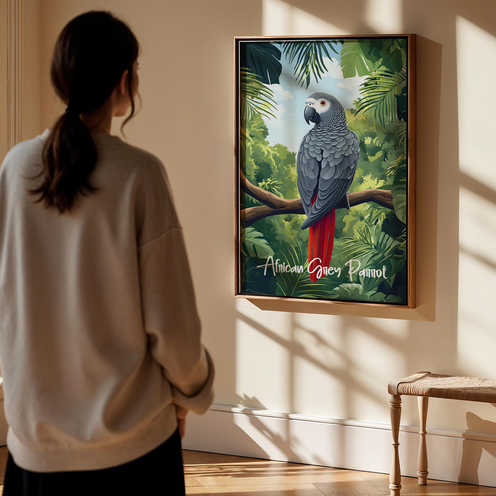 African Grey Parrot Print: Tropical Bird Wall Art for Nursery, Living Room