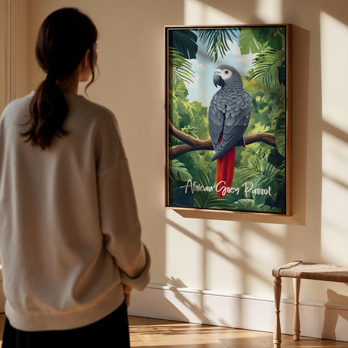 African Grey Parrot Print: Tropical Bird Wall Art for Nursery, Living Room