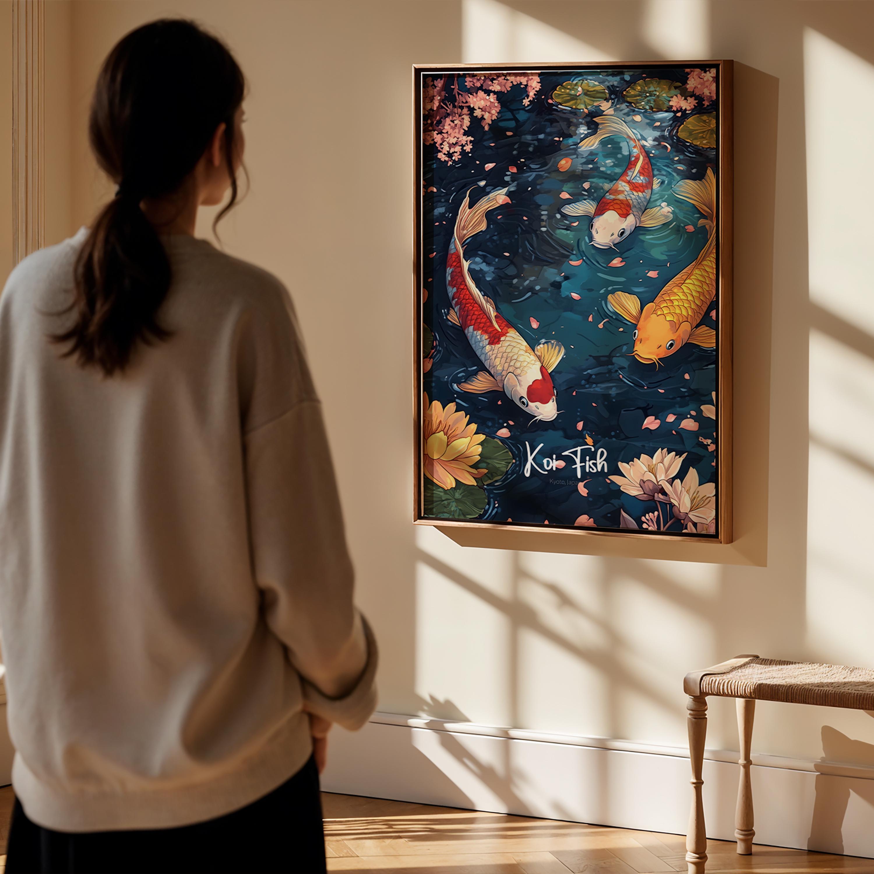 Japanese Koi Fish Watercolor Art Print: Zen Home Decor