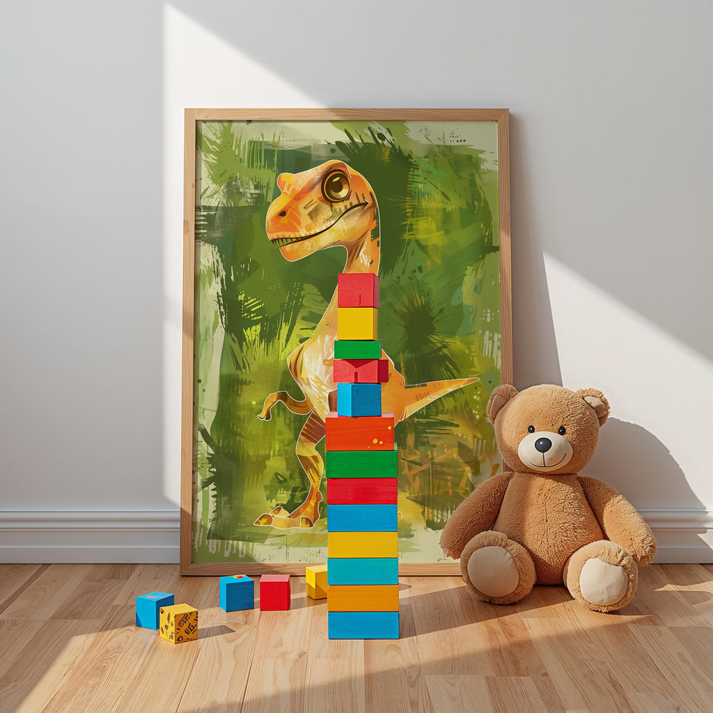 Playful Velociraptor Wall Art – Dinosaur Nursery Print