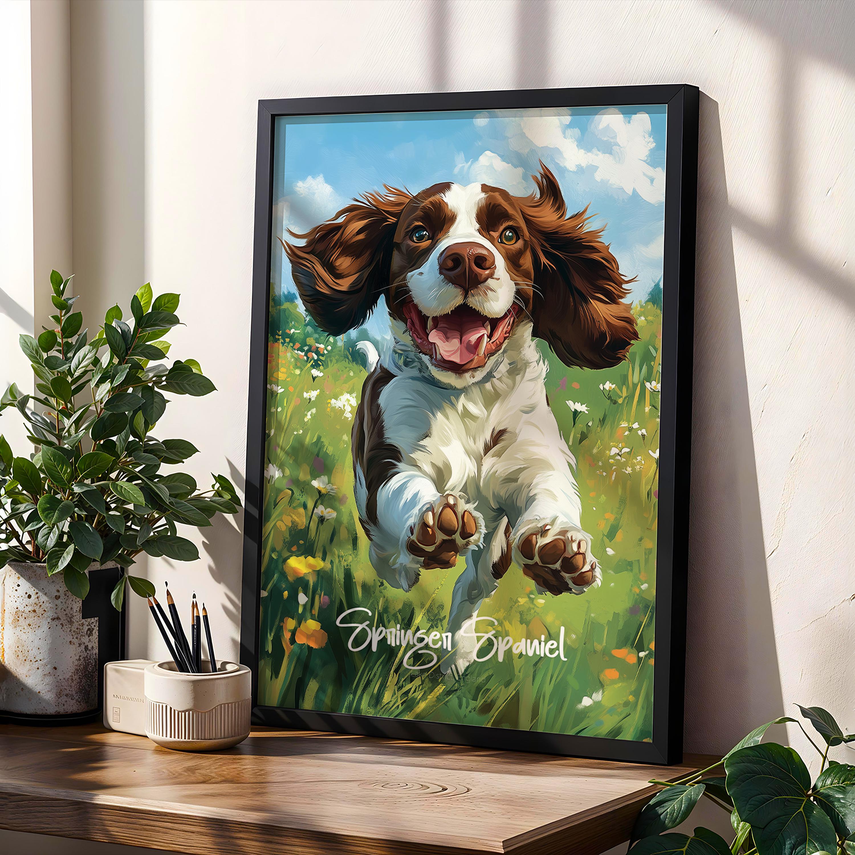 Springer Spaniel Wall Art – Energetic Field Dog Illustration, Nature-Inspired Decor, Gift for Dog Lovers