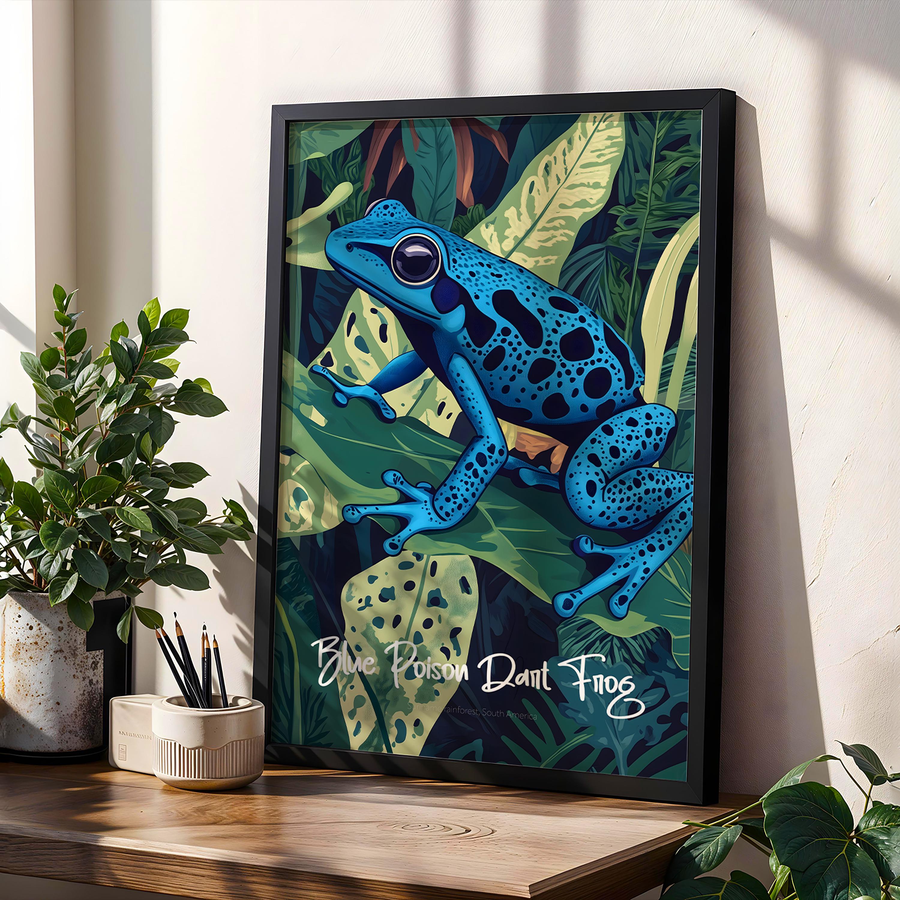 Blue Poison Frog Wall Poster - Vibrant Amphibian Art Print, Exotic Tropical Decor for Nature Lovers, Gift for Her & Him