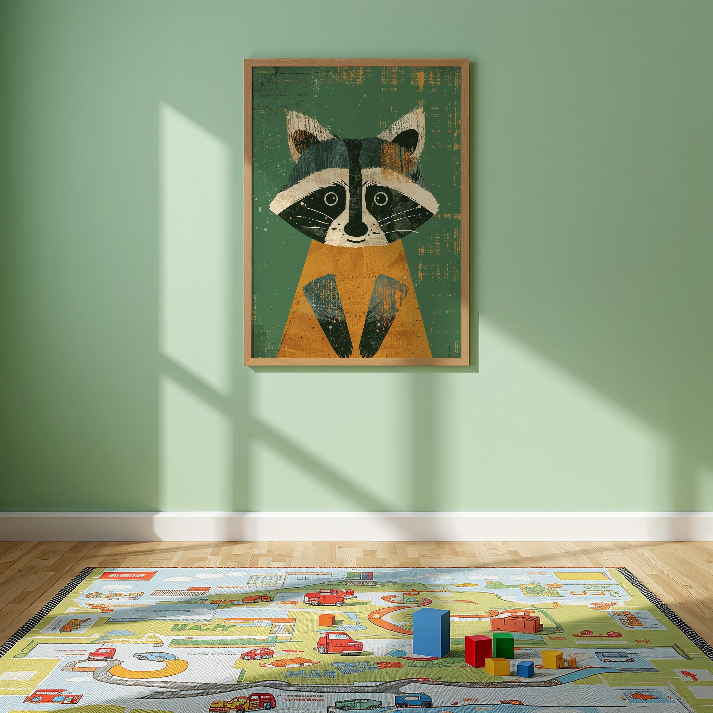 Raccoon Nursery Wall Art – Woodland Animal Print for Kids