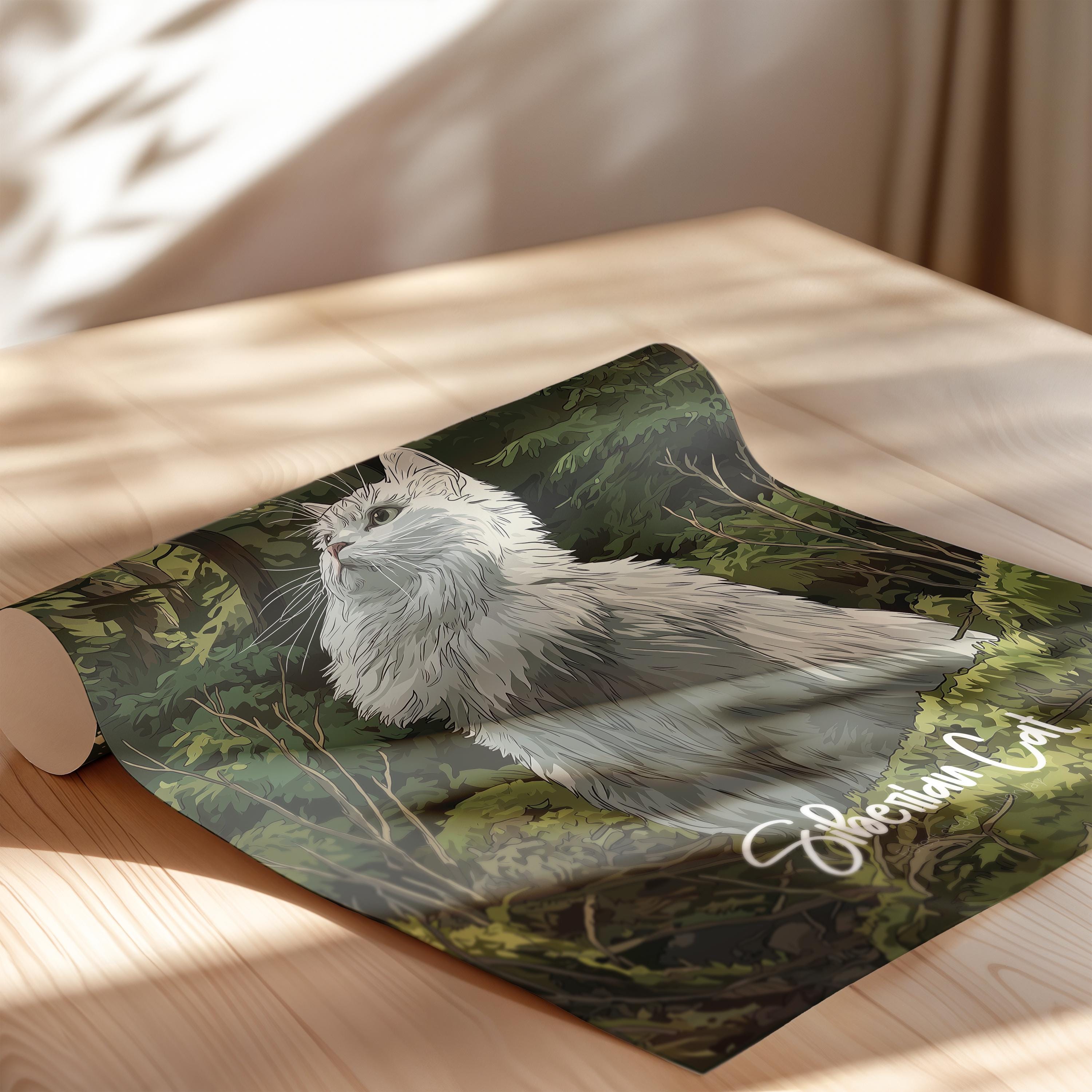 Siberian Cat Art Print: Fluffy Forest Cat Poster