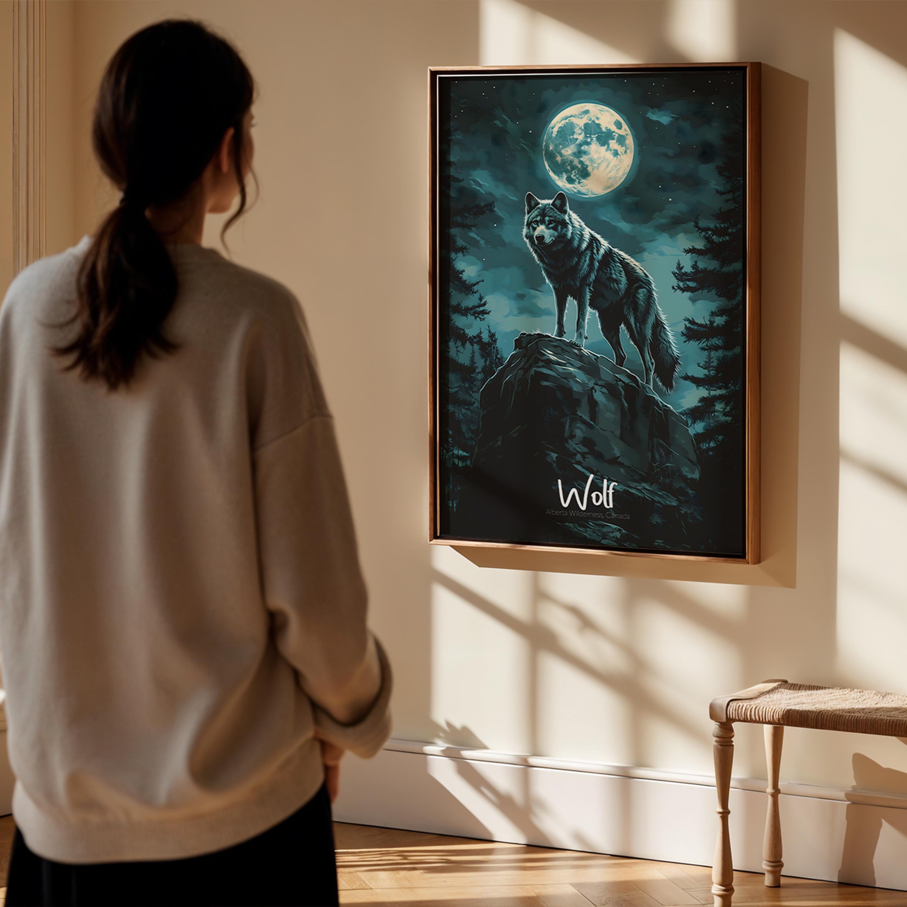 Wolf Print: Northern Forest Animal Illustration, Rustic Wildlife Art