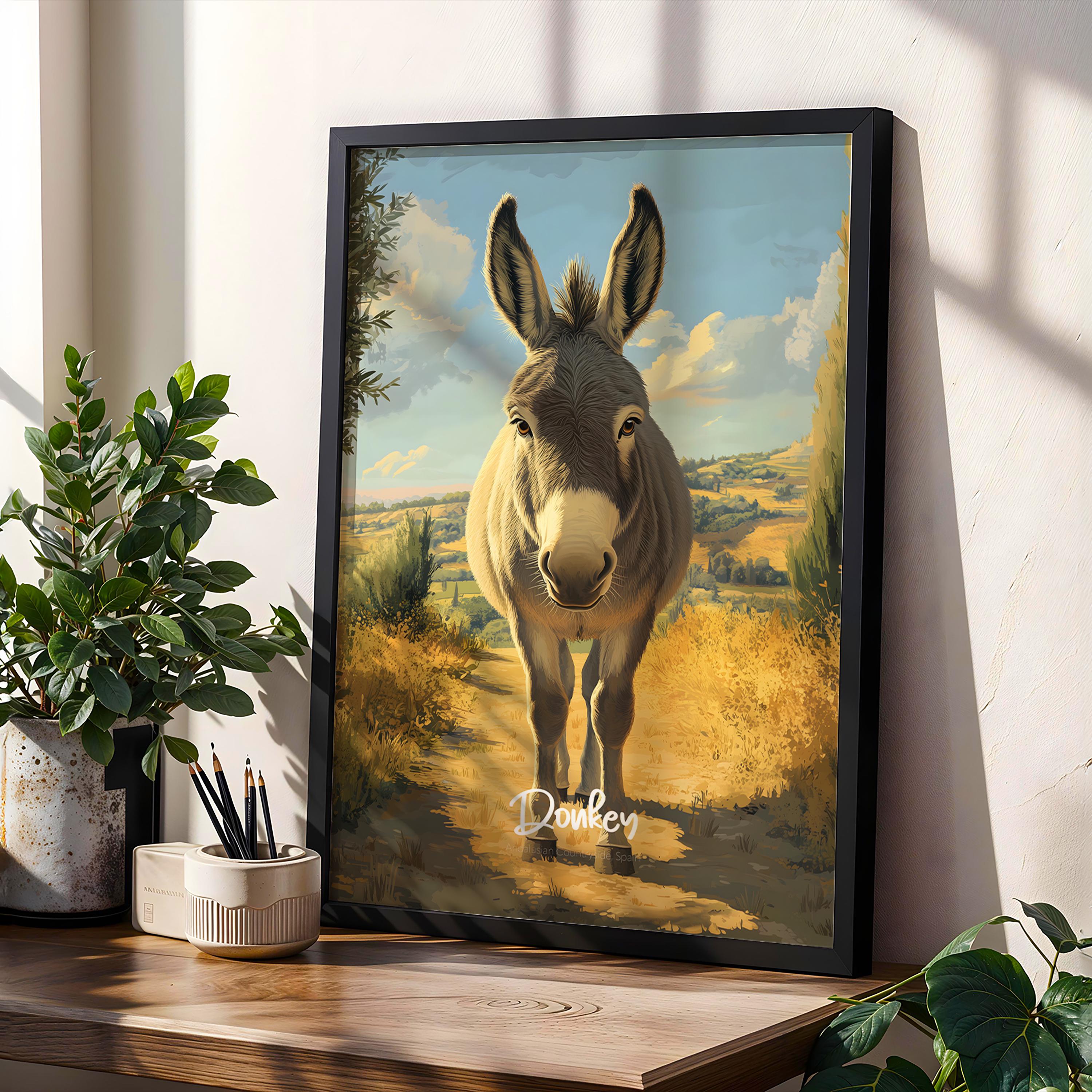 Rustic Donkey Framed Poster: Farm Animal Wall Art