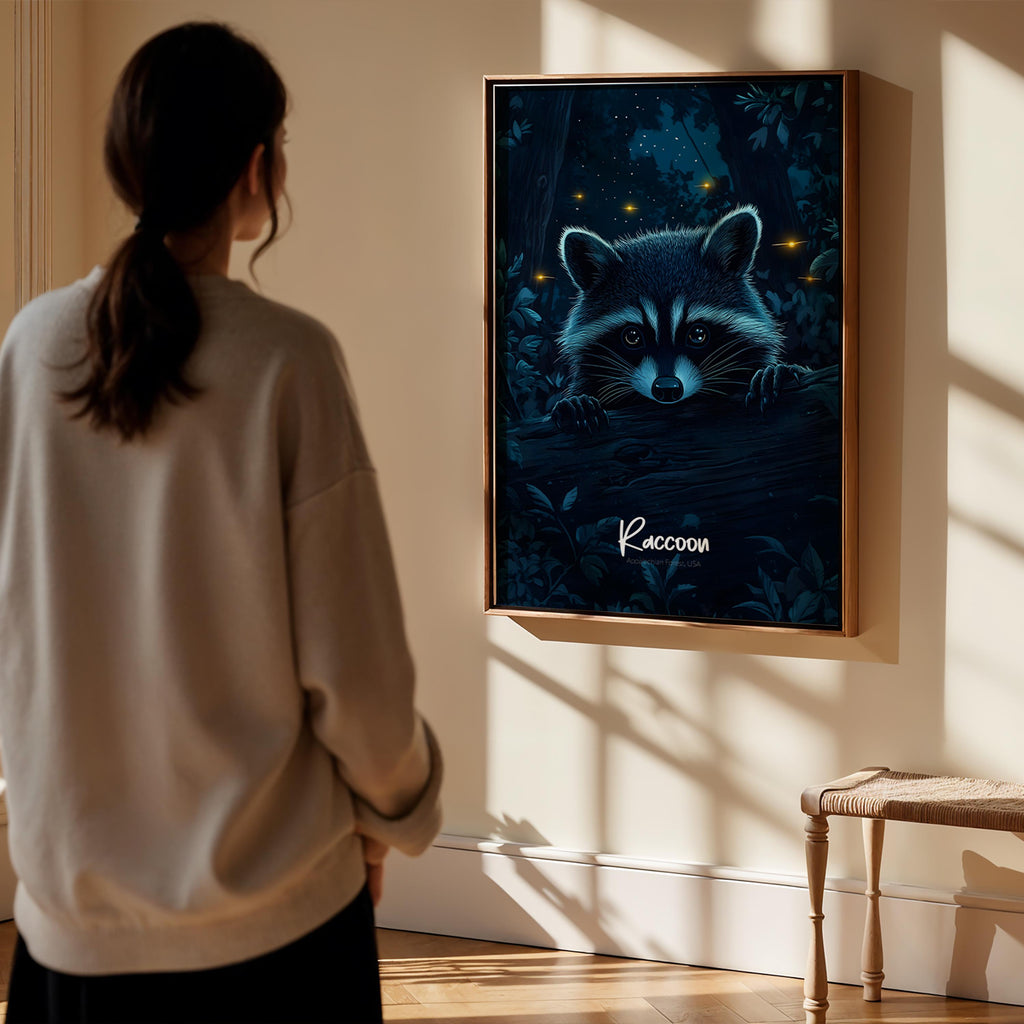 Raccoon Forest Animal Print: Rustic Home Decor Wall Art