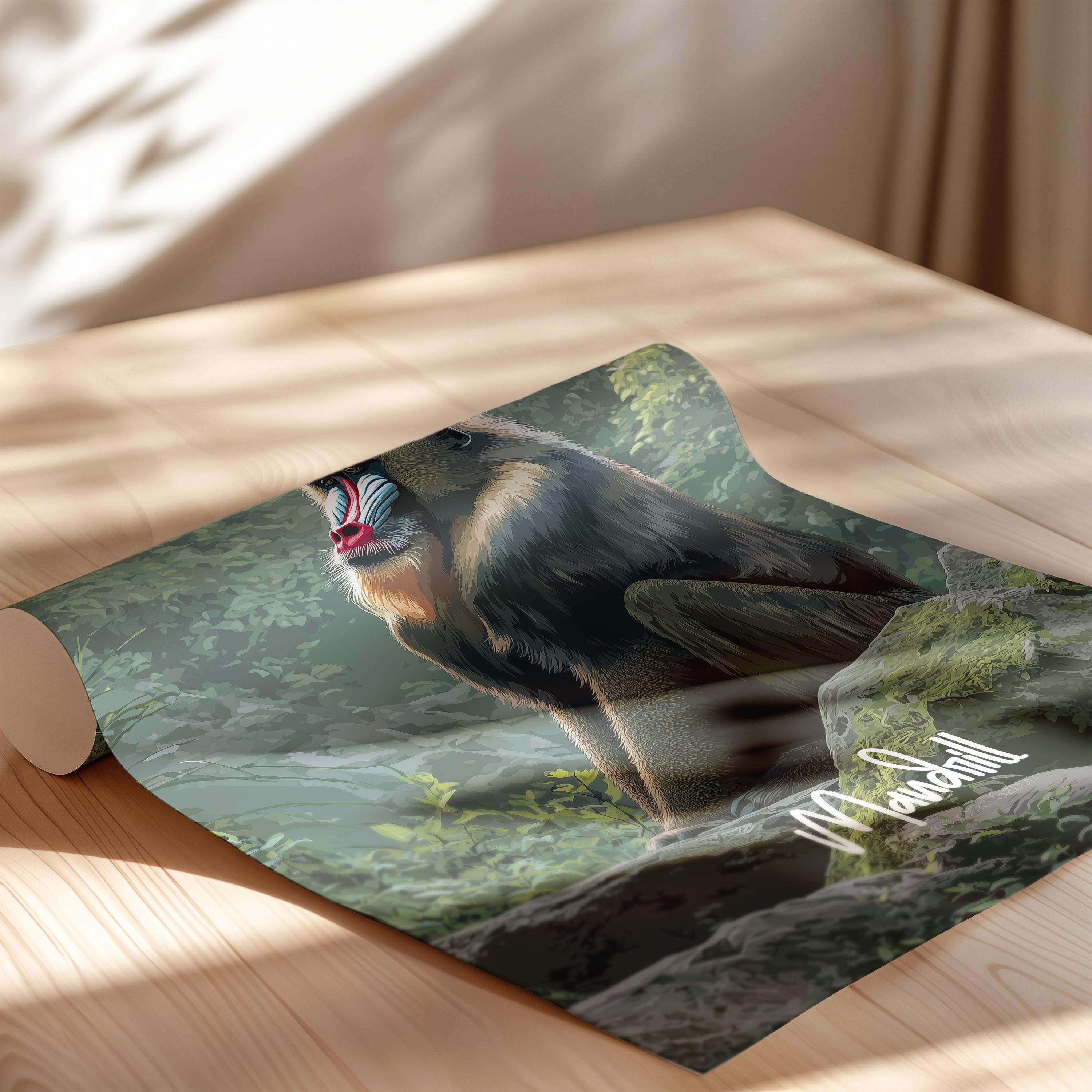 Mandrill Print: Colourful Jungle Animal Poster, Wildlife Decor