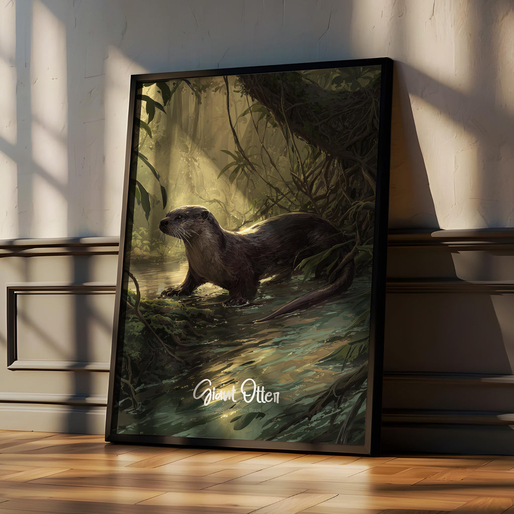 Giant Otter Framed Poster: Playful Wildlife Art for Kids Nursery