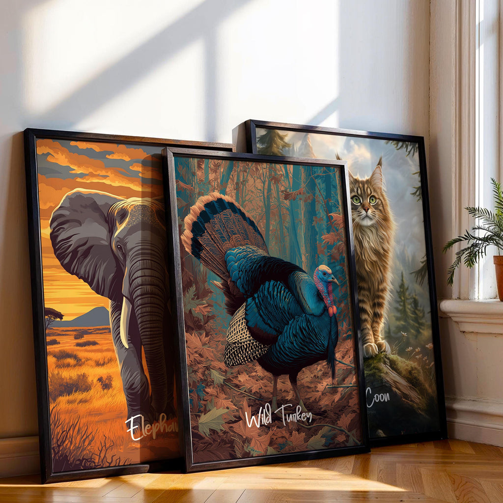 Wild Turkey Framed Poster: Woodland Nursery Decor, Forest Bird Art