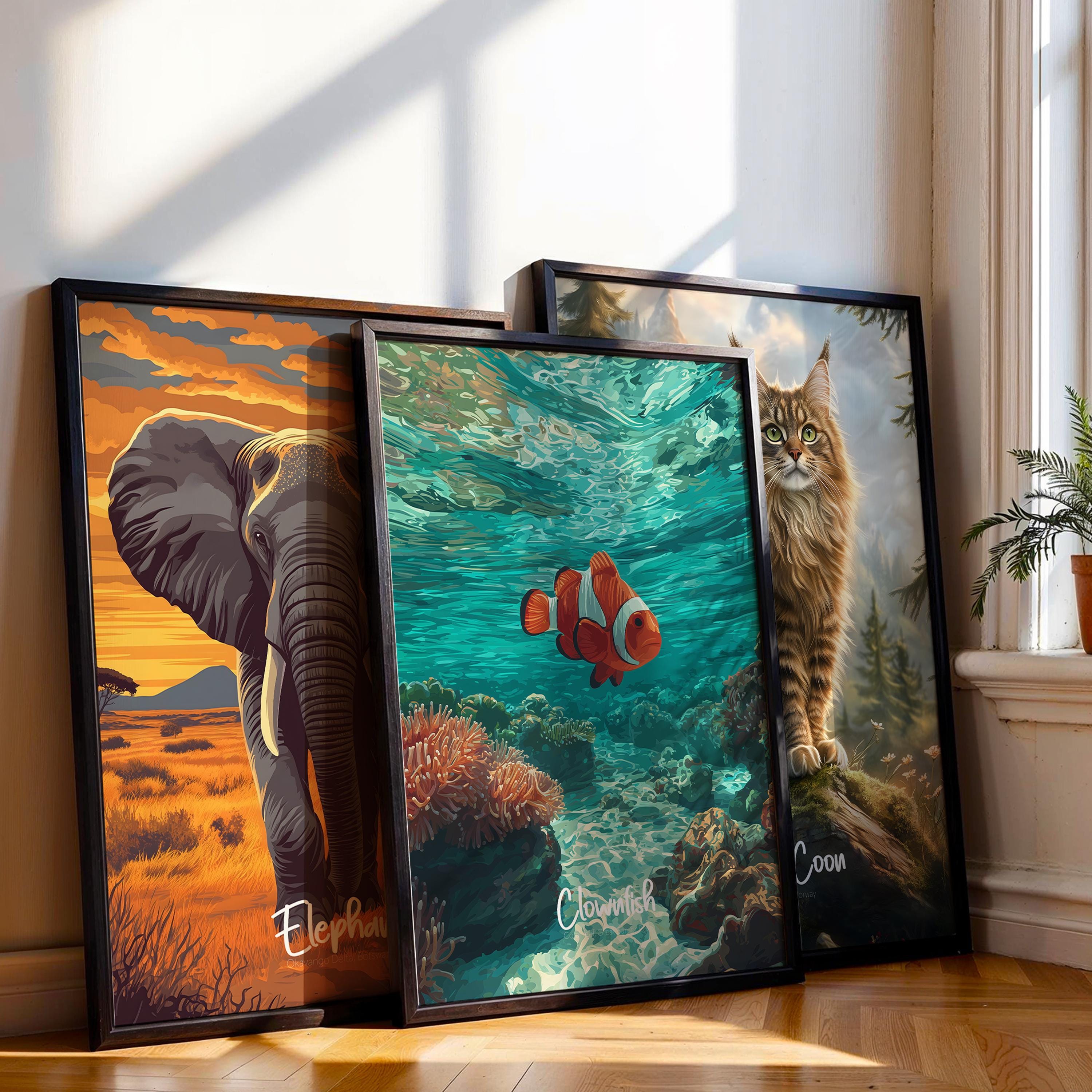 Clownfish Framed Poster: Tropical Ocean Nursery Wall Art