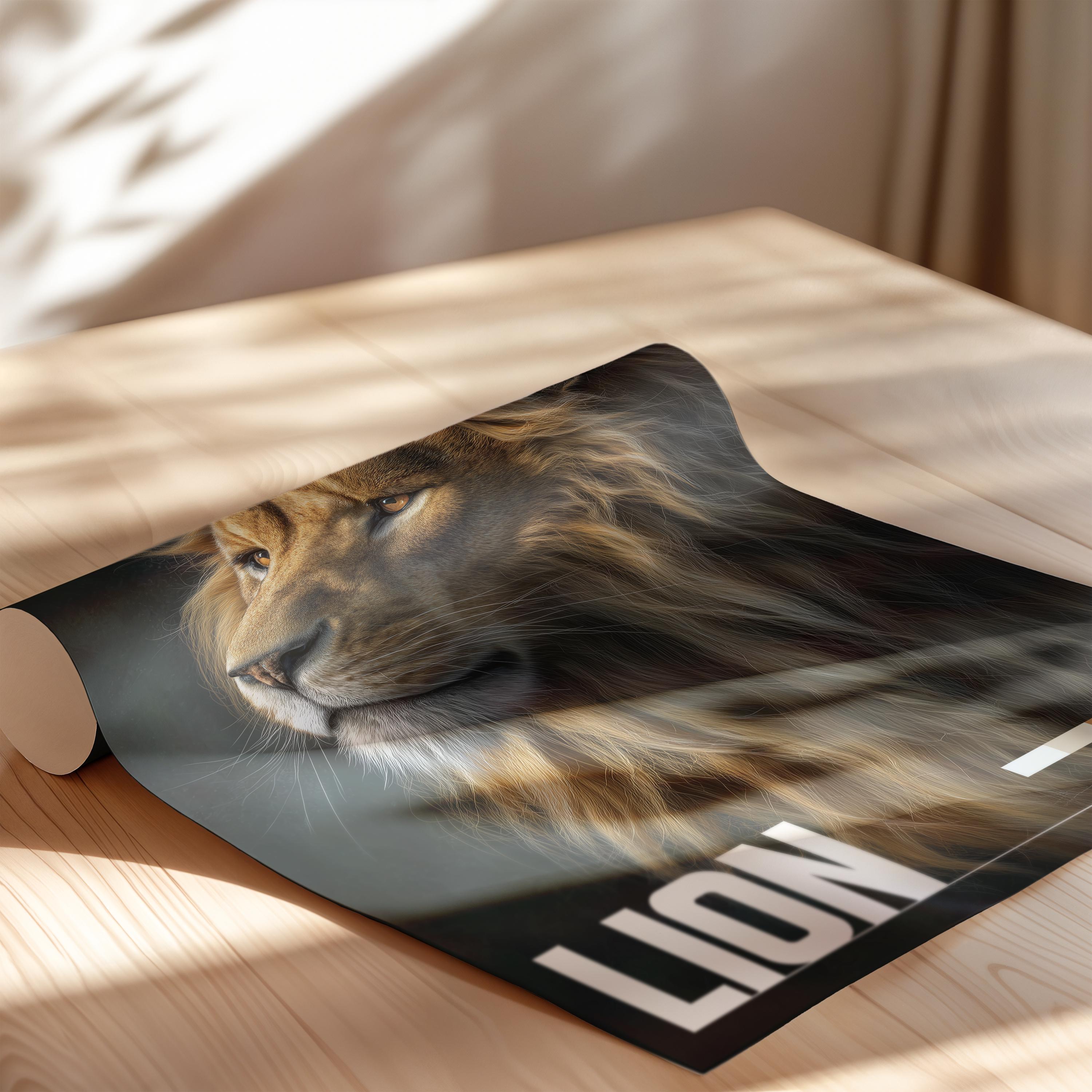 Lion Framed Poster: Majestic Wildlife Wall Art for Nursery or Kids Room