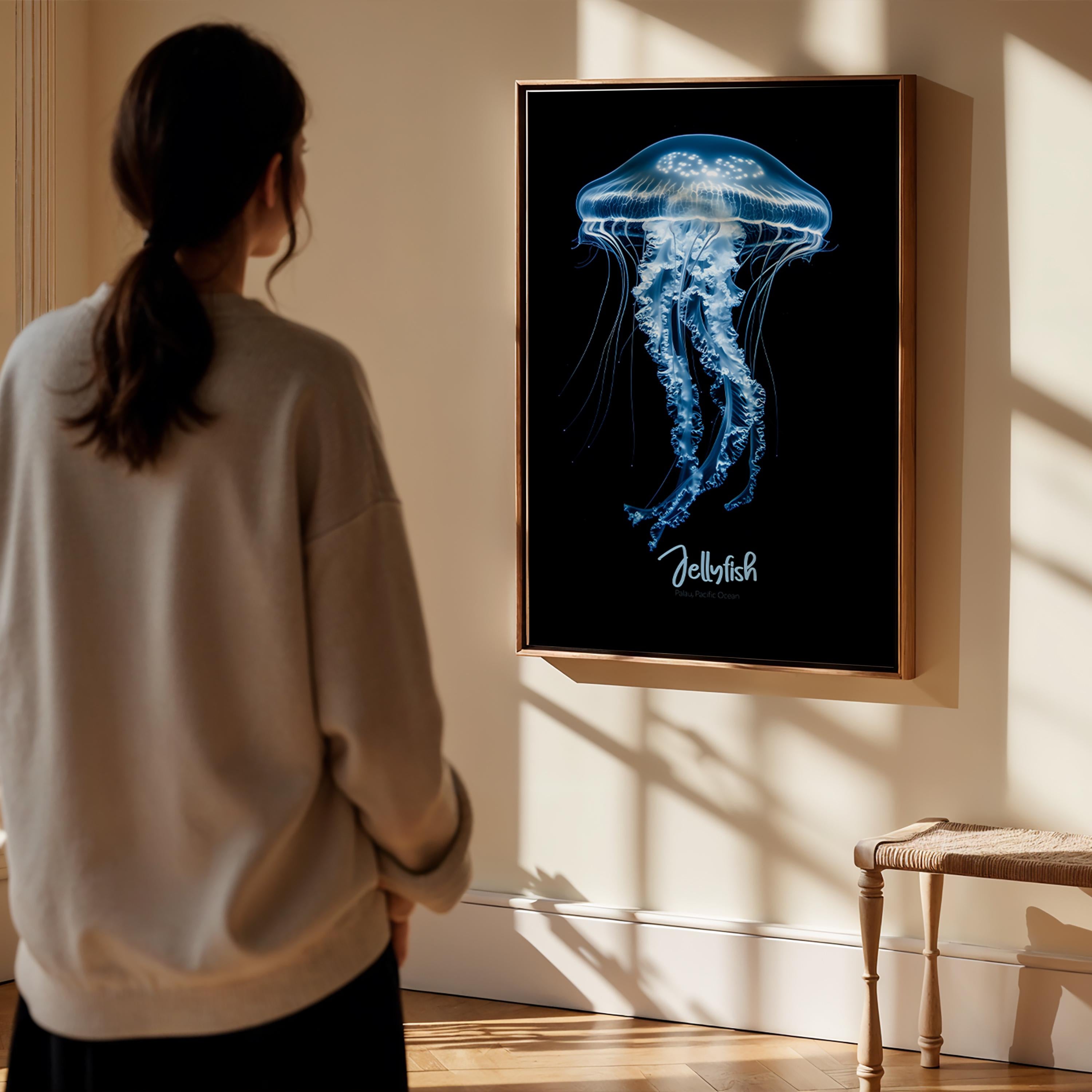 Blue Jellyfish Print: Ocean Marine Wall Art, Nautical Decor