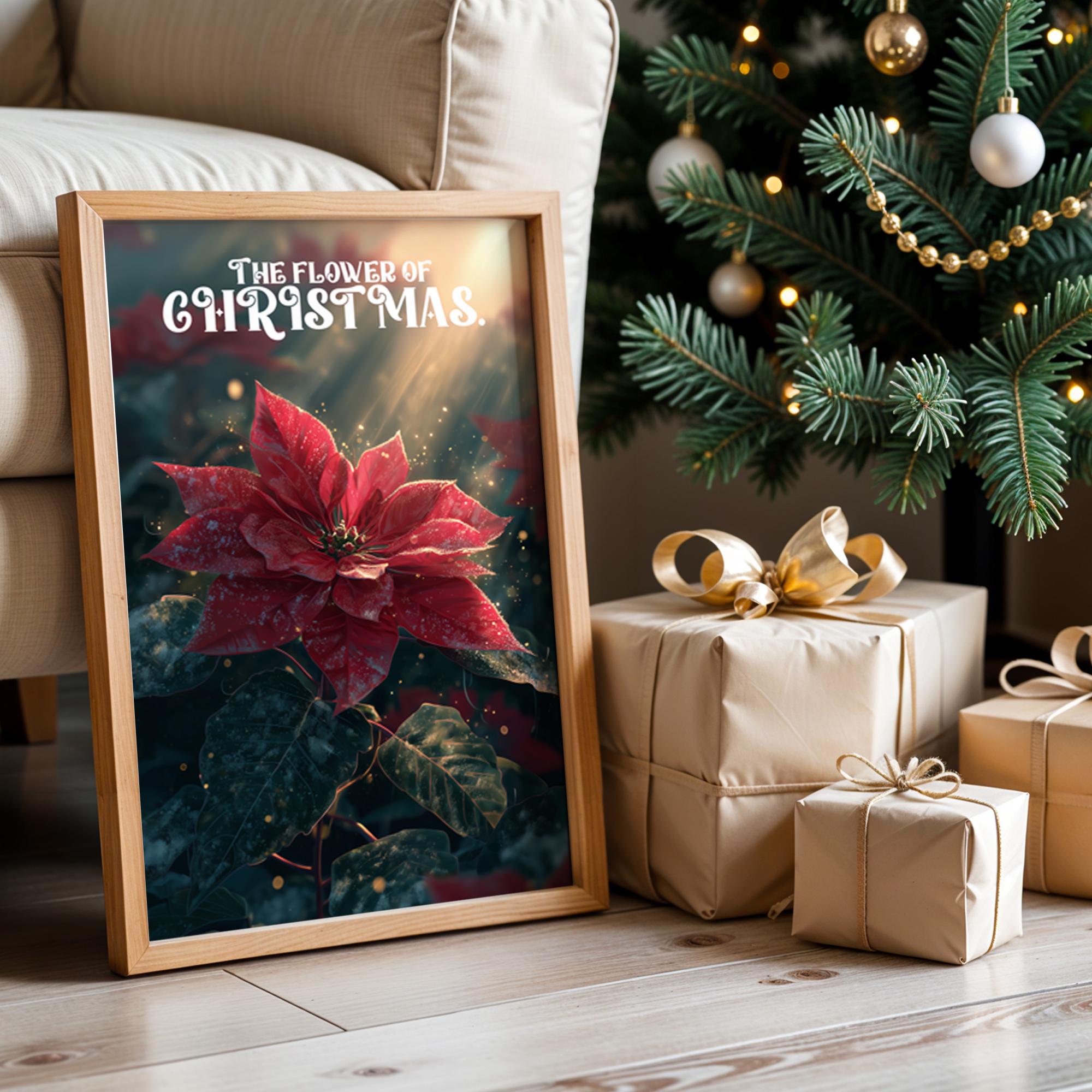 Poinsettia Christmas Poster – Elegant Holiday Wall Art Featuring the Flower of Christmas