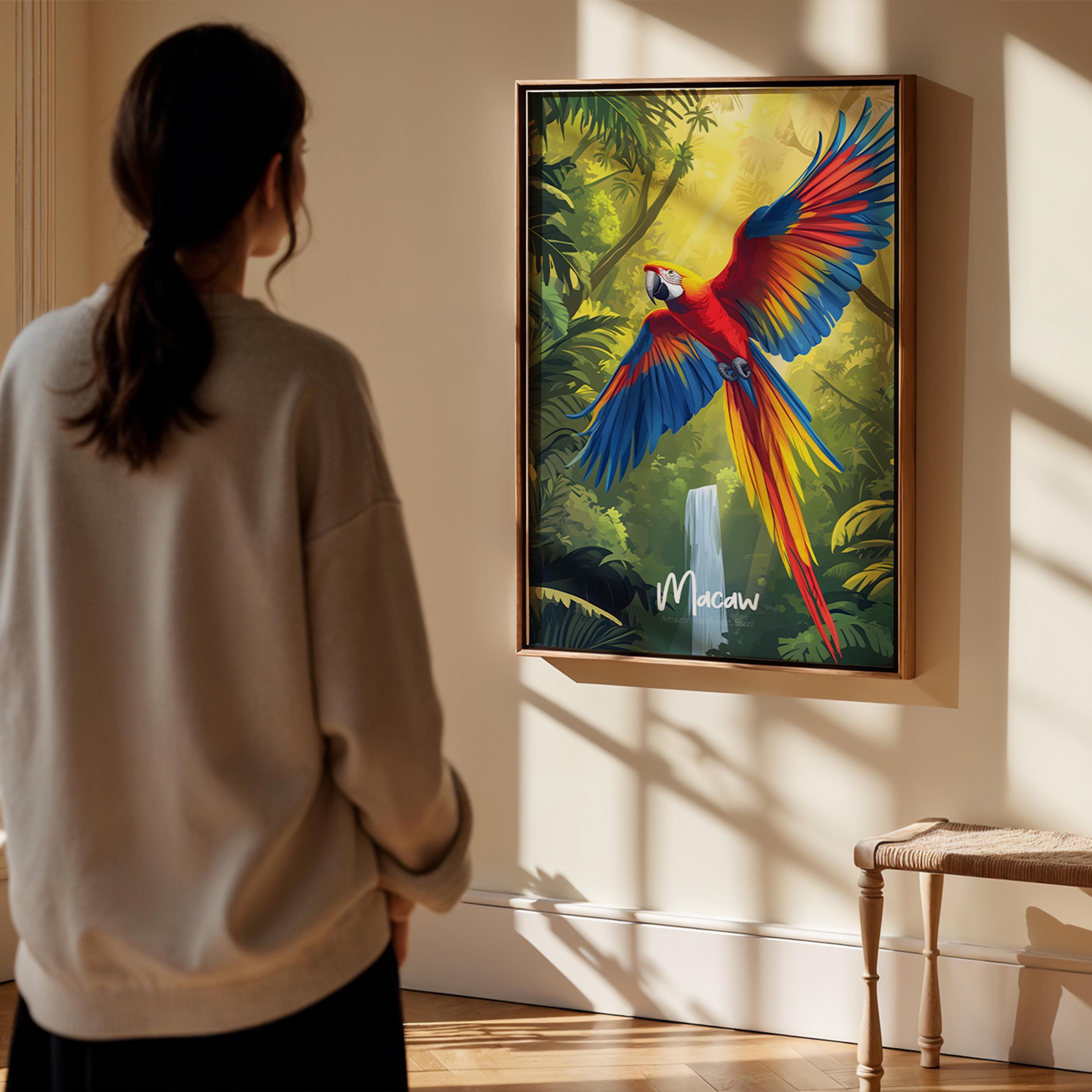 Macaw Wall Art Print: Amazon Brazil Tropical Bird Illustration